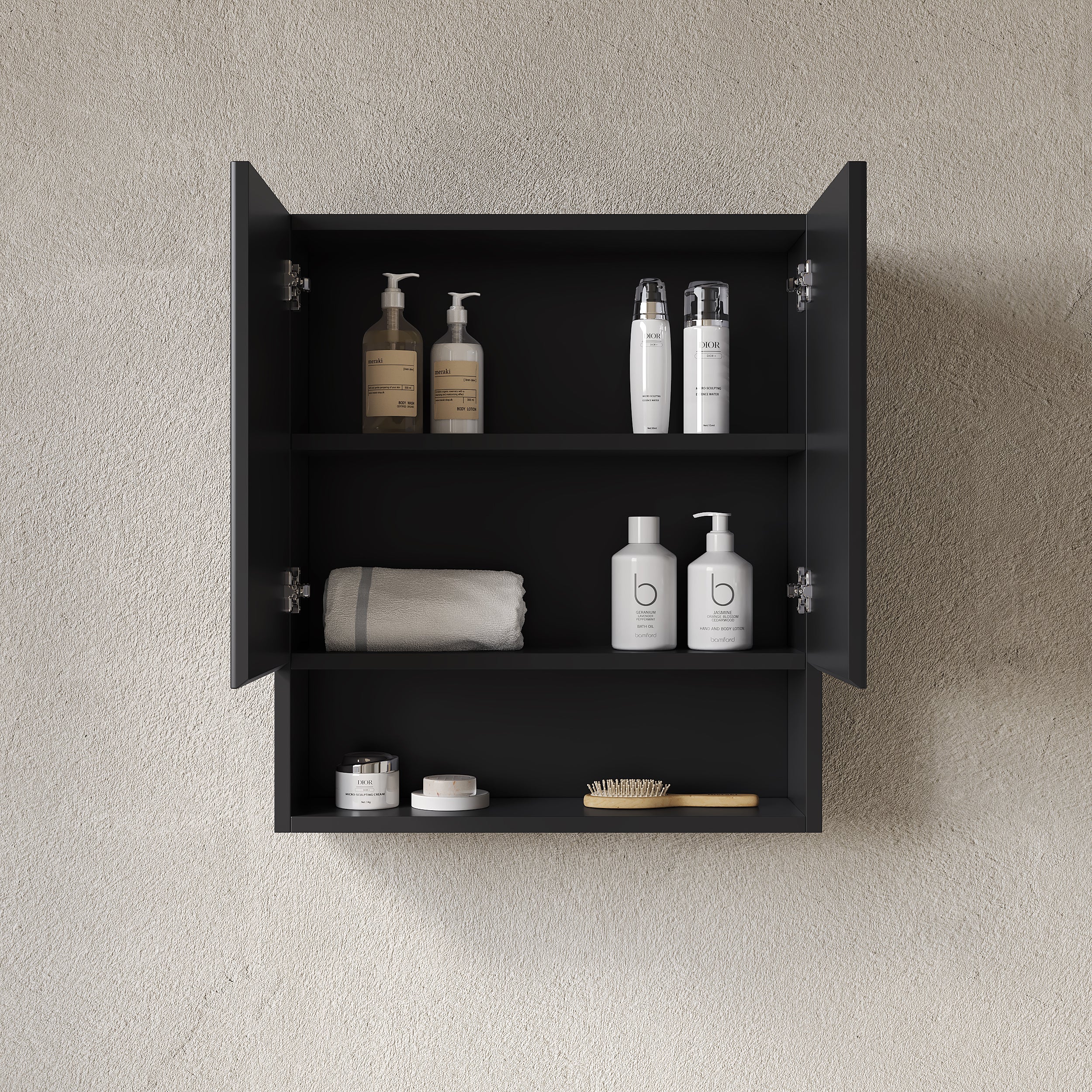 TOBI 26" Wall Mounted Striped Bathroom Cabinet, with Doors, Shelf and Open Storage Compartment Over The Toilet Storage Cabinet for Bathroom, Kitchen, Laundry Room, Black Color