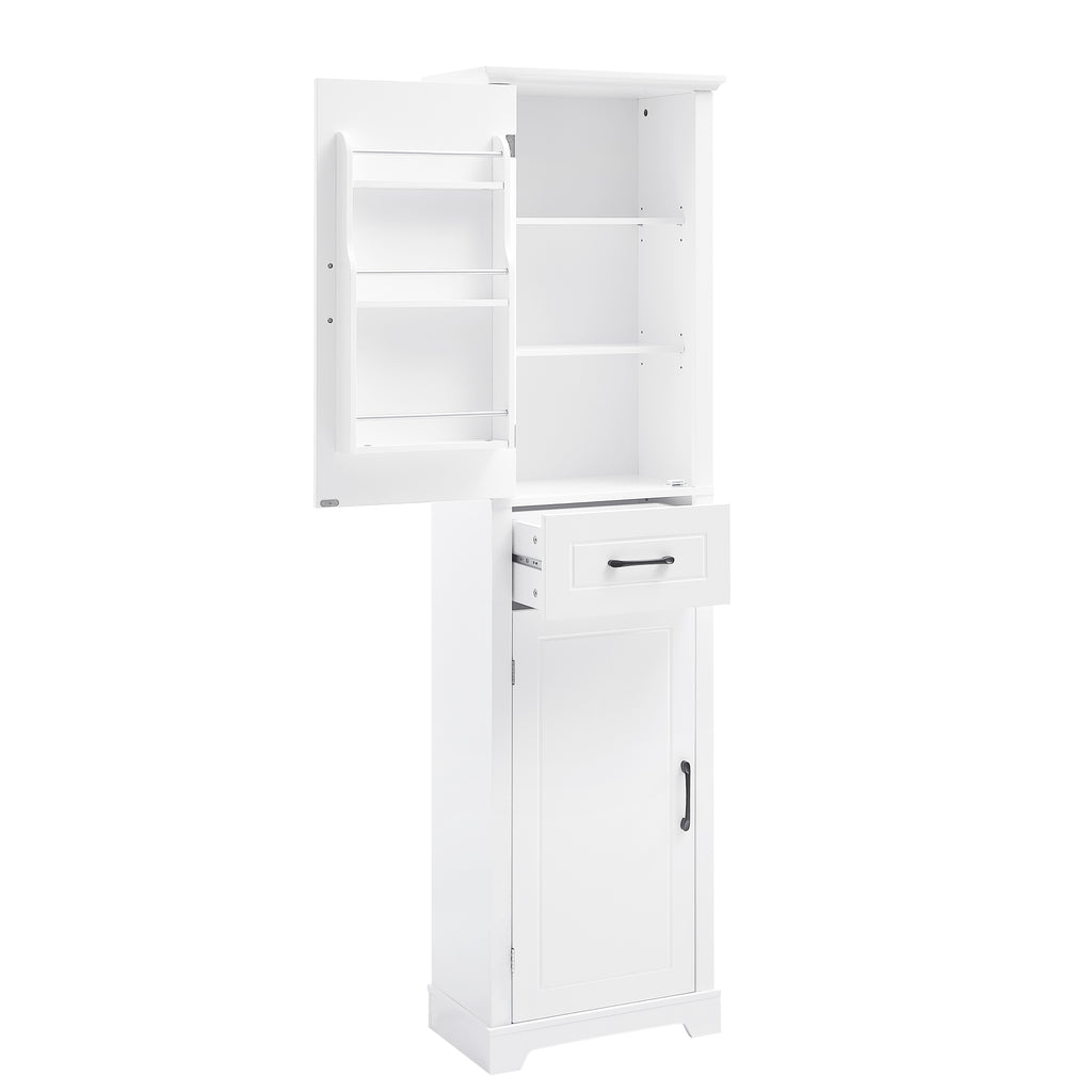 Tall Bathroom Storage Cabinet, Freestanding Storage Cabinet with Two Doors and Adjustable Shelves, Door Shelve Design, MDF Board with Painted Finish, White