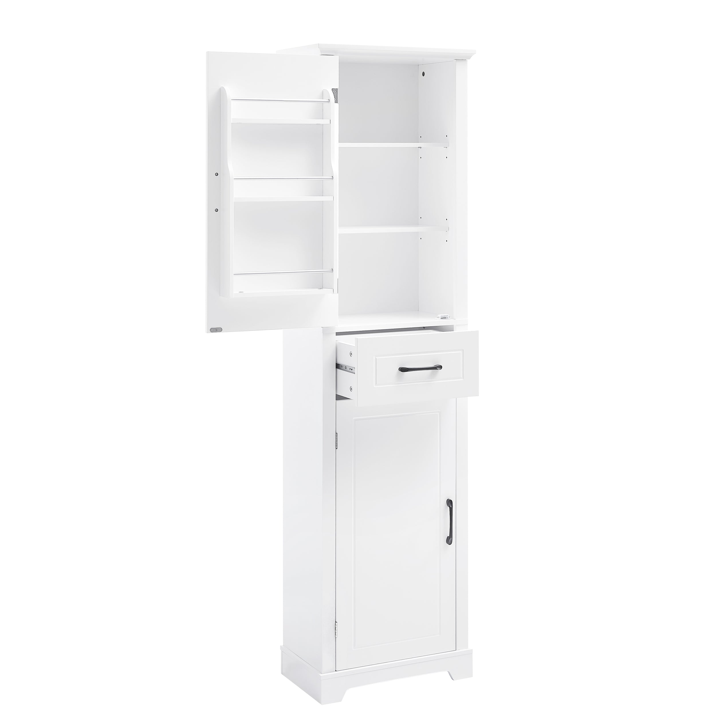 Tall Bathroom Storage Cabinet, Freestanding Storage Cabinet with Two Doors and Adjustable Shelves, Door Shelve Design, MDF Board with Painted Finish, White
