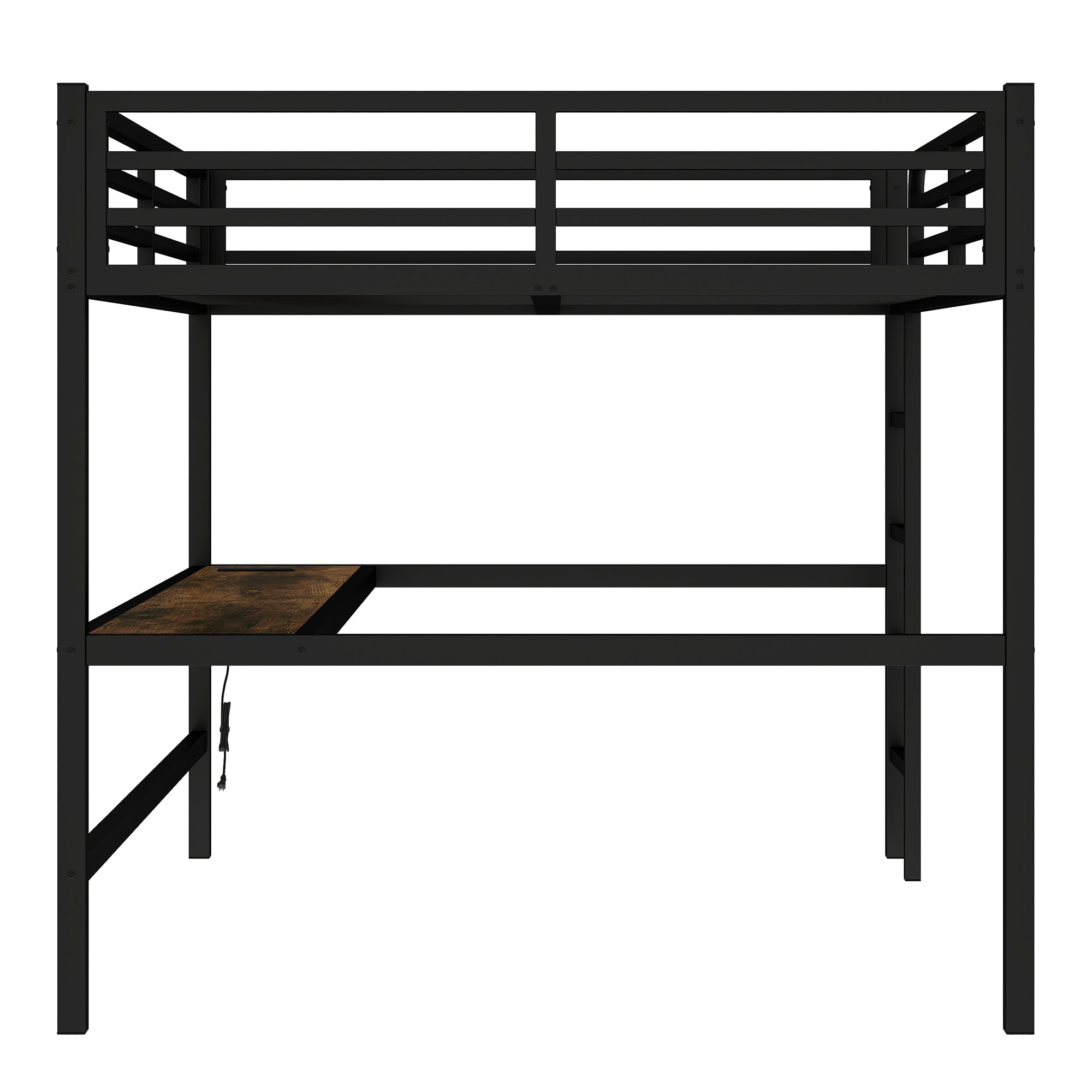 Metal Queen Size Loft Bed with Power Outlet and LED Lighted, Space Saving, Noise Reduced, Black
