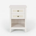 17.7" White Rattan Nightstand Boho Bedside Table w 2 Drawers & Shelf