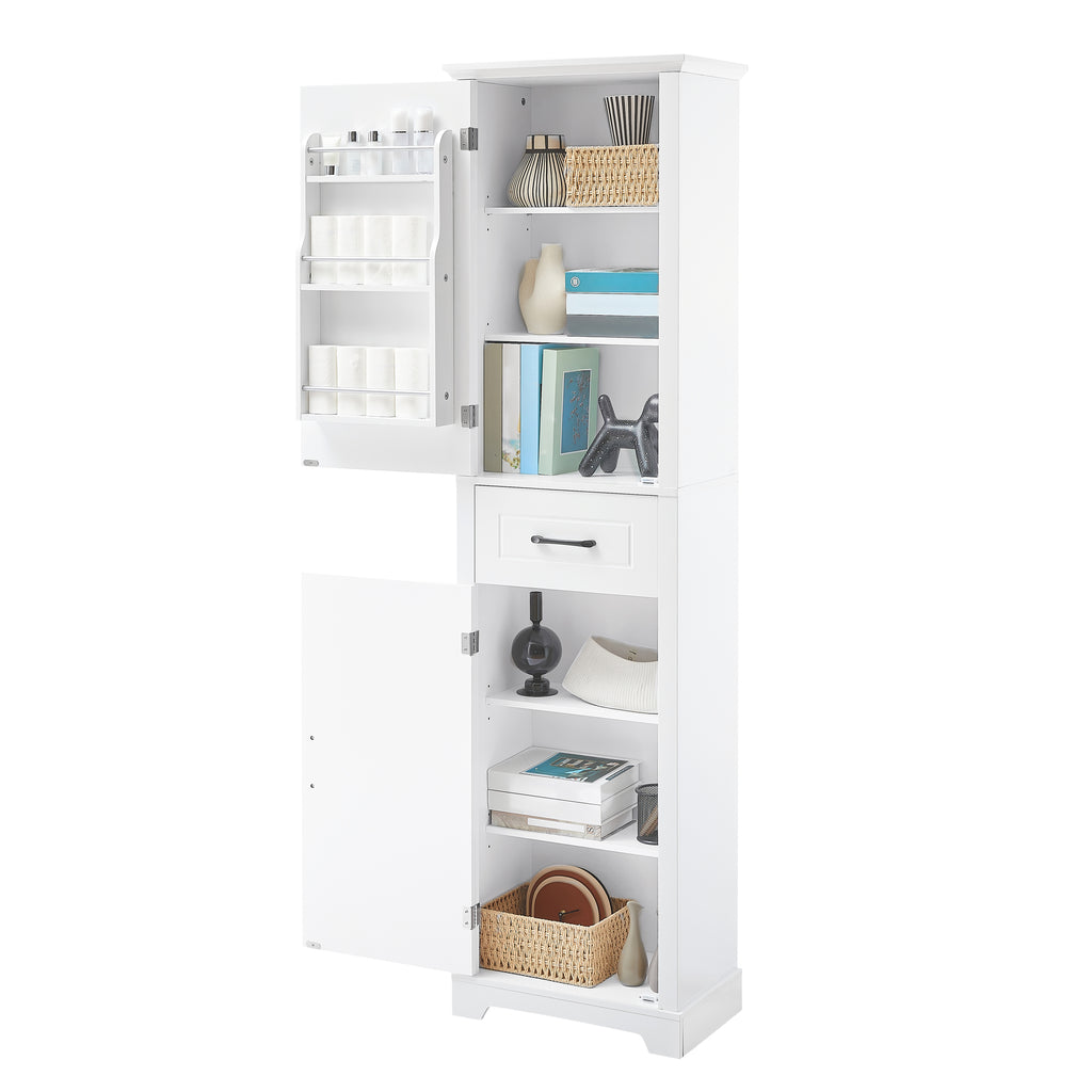 Tall Bathroom Storage Cabinet, Freestanding Storage Cabinet with Two Doors and Adjustable Shelves, Door Shelve Design, MDF Board with Painted Finish, White