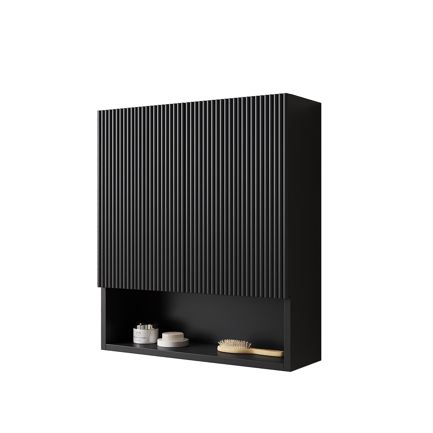 TOBI 26" Wall Mounted Striped Bathroom Cabinet, with Doors, Shelf and Open Storage Compartment Over The Toilet Storage Cabinet for Bathroom, Kitchen, Laundry Room, Black Color