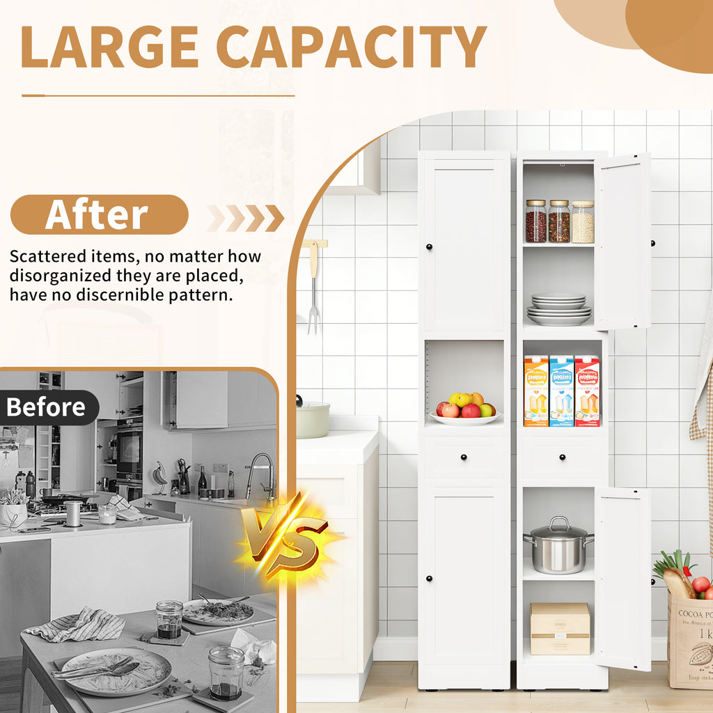 71 Inch Tall Bathroom Storage Cabinet, 5 Tier Narrow Metal Cabinet with 2 Doors & Adjustable Shelves, Freestanding Cabinet for Space Saving in Kitchen, Laundry Room, Pantry, White