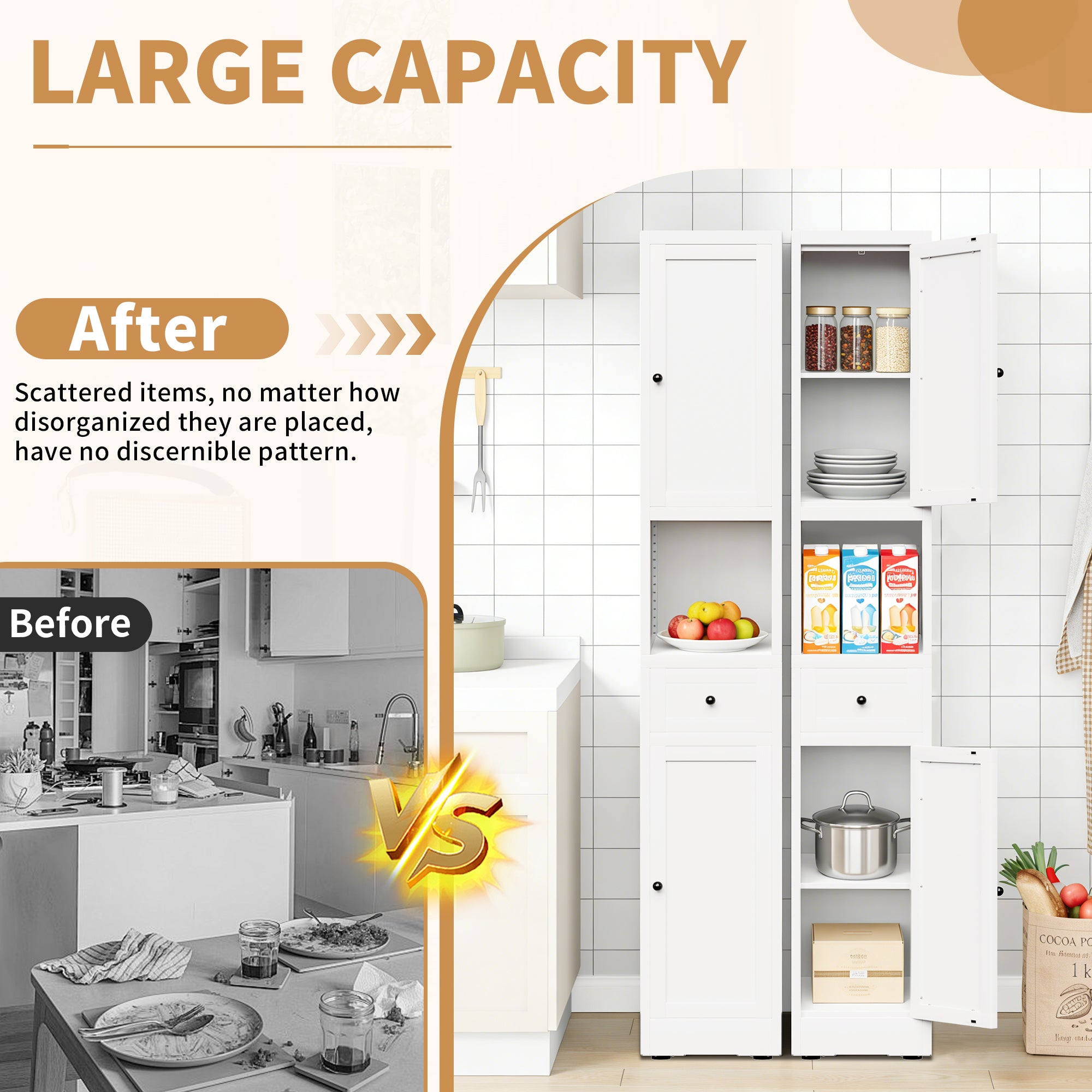 71 Inch Tall Bathroom Storage Cabinet, 5 Tier Narrow Metal Cabinet with 2 Doors & Adjustable Shelves, Freestanding Cabinet for Space Saving in Kitchen, Laundry Room, Pantry, White