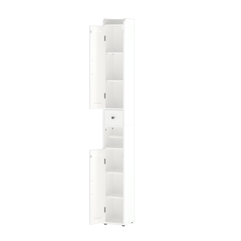 67.51" Tall Bathroom Storage Cabinet with Adjustable Shelves,Slim 2 Doors Freestanding Cabinet with Anti Tip, Open compartments, for Home, Small Spaces, Bathroom,Kitchen, Living Room, White