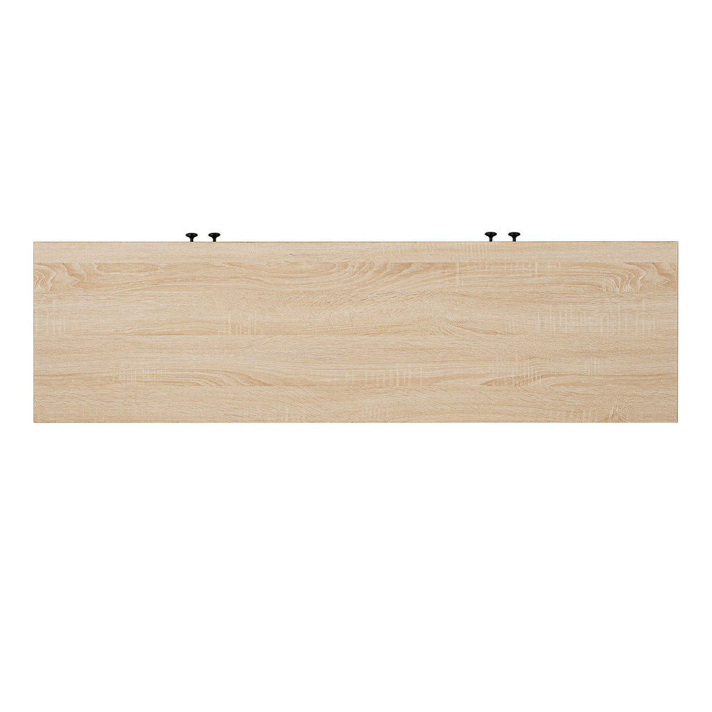 Mid Century Modern TV Stand Tapered Leg Round Knobs Cabinet Doors Natural Finish Primary Living Room