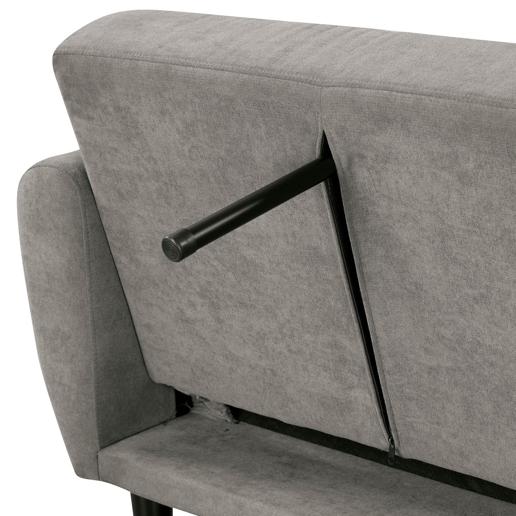 Futon Sofa Gray Color Converts into Bed Tufted Fabric Iron Leg Back Support 1pc Sofa Pocket Coil