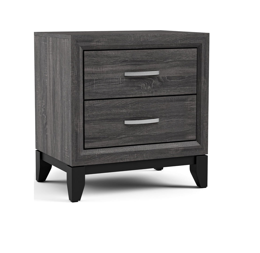 Two Tone Design 1pc Nightstand Two Drawers Wooden Legs Gray Finish Bedroom Furniture