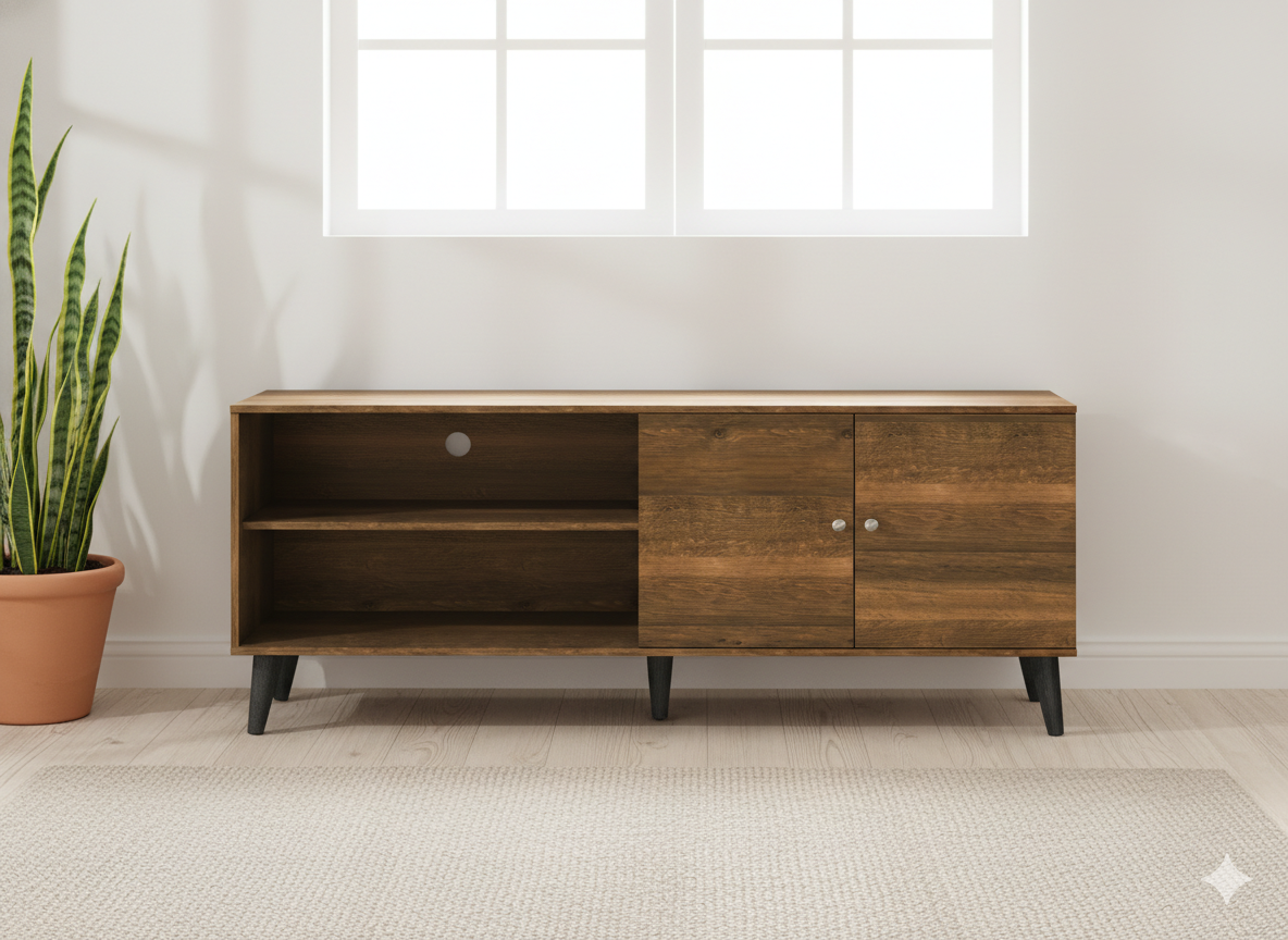 Amidon TV Stand for TVs up to 63", with 2 Storage Shelves& 1 Cabinet, Modern Entertainment Centre for TV in Living Room in Brown