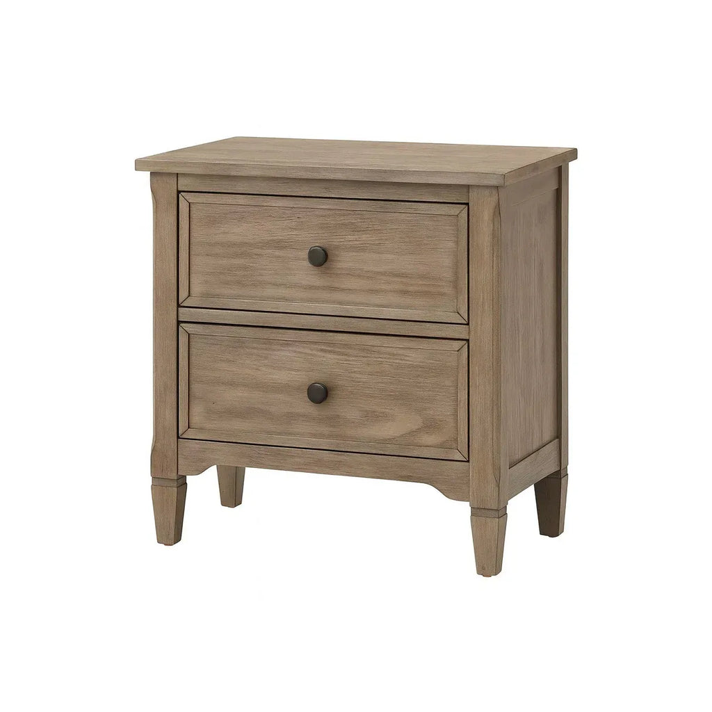 Wire Brushed Warm Gray 1pc Nightstand Bedside Table Round Pull Knobs Bedroom Furniture
