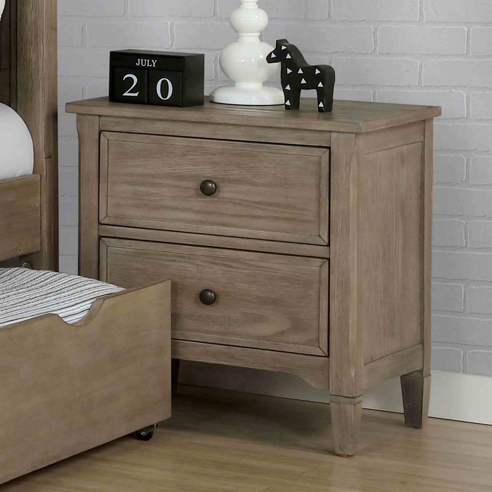 Wire Brushed Warm Gray 1pc Nightstand Bedside Table Round Pull Knobs Bedroom Furniture