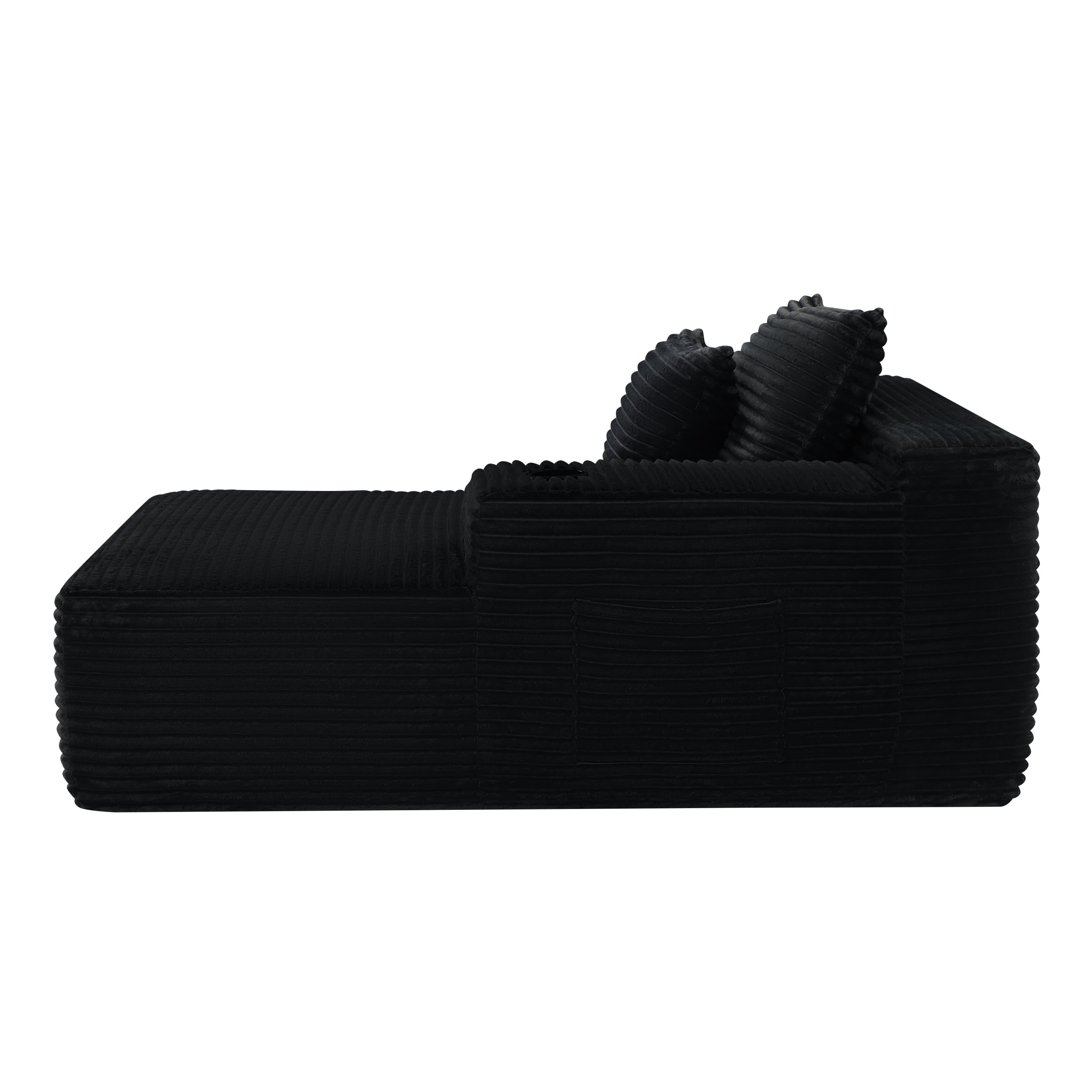 37.5 inch Right chaise longue with plush black velvet, cup holder, flexible matching, mainly for living room use.