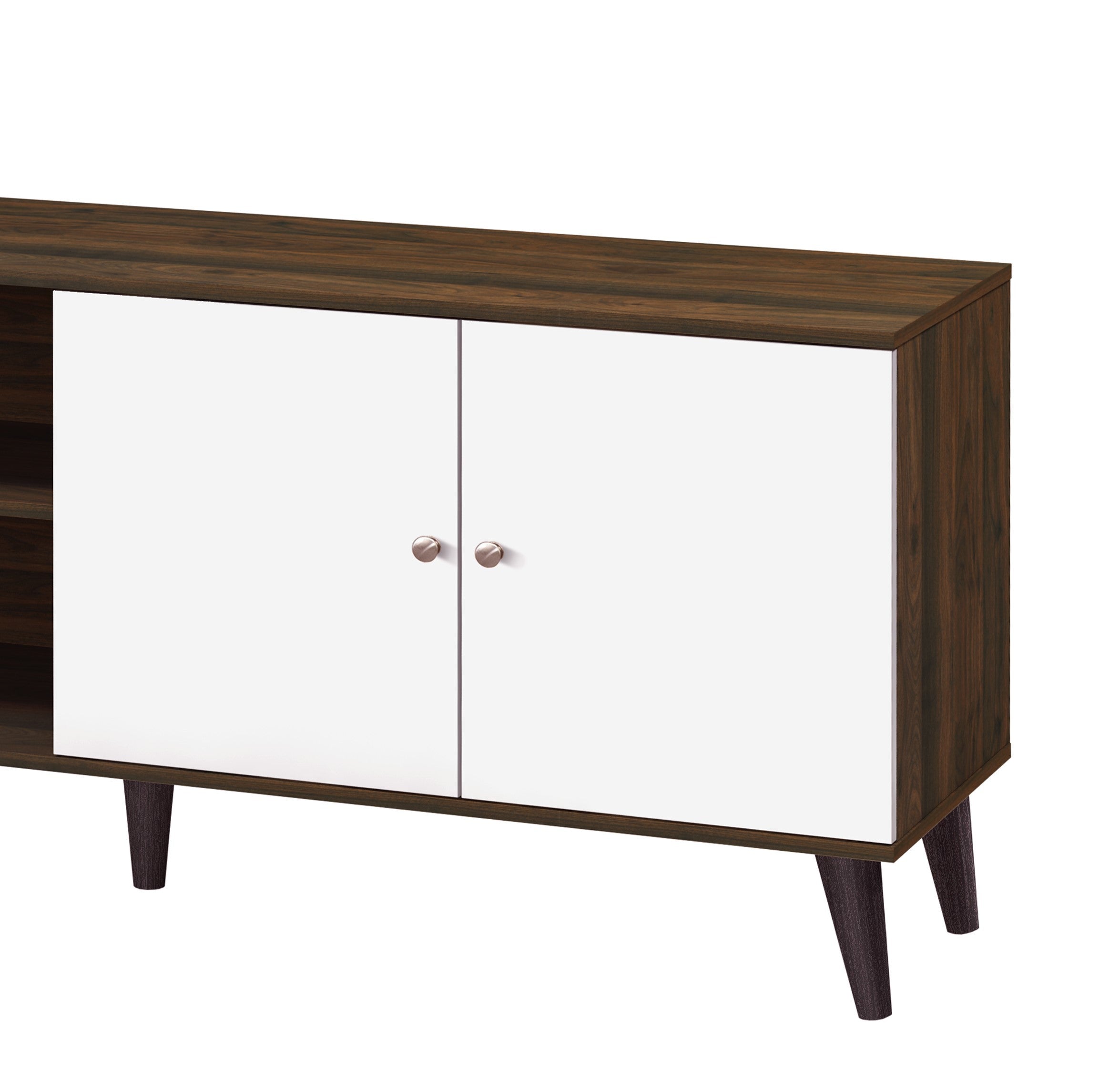 Amidon TV Stand for TVs up to 63", with 2 Storage Shelves& 1 Cabinet, Modern Entertainment Centre for TV in Living Room in Walnut White