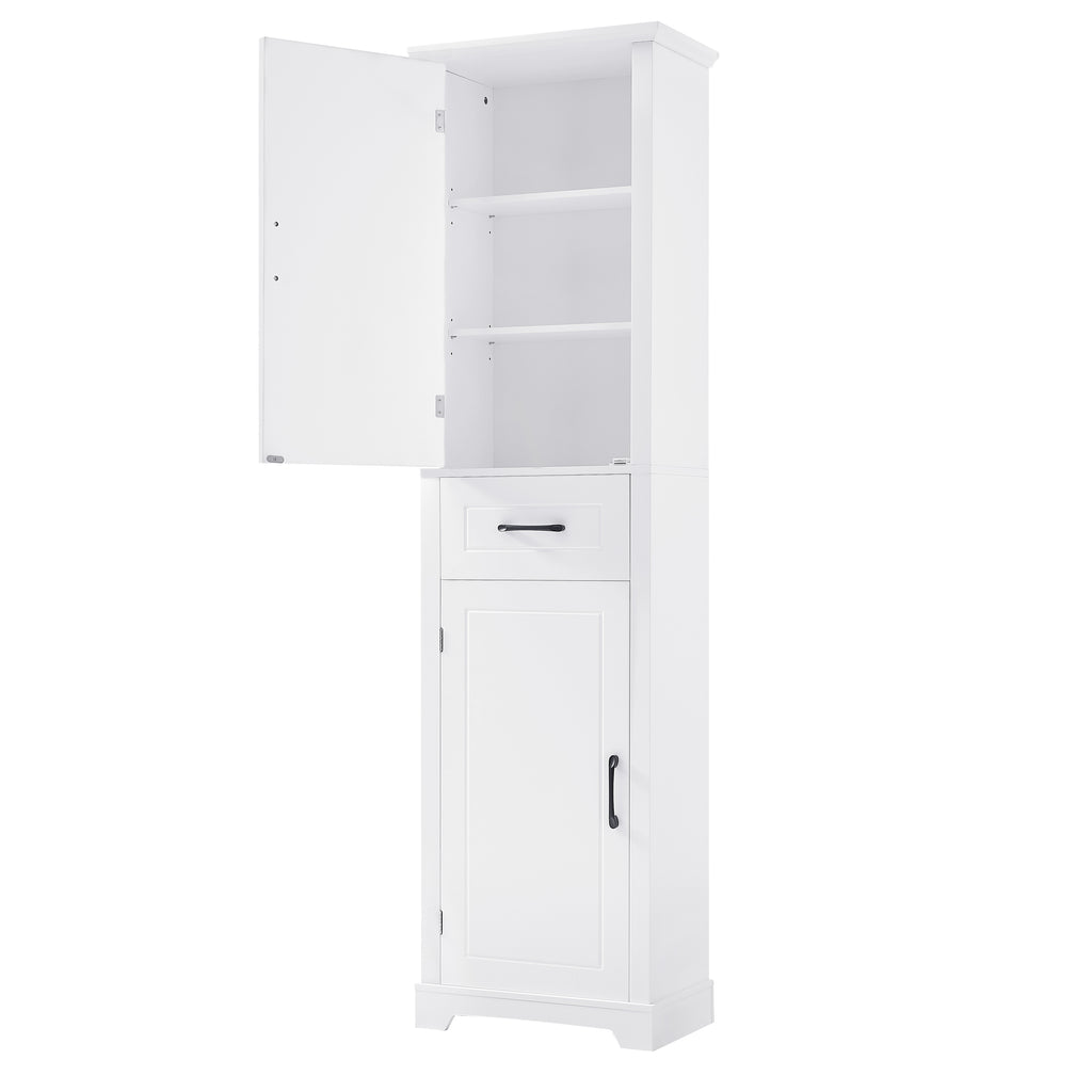 Tall Bathroom Storage Cabinet, Freestanding Storage Cabinet with Two Doors and Adjustable Shelves, Door Shelve Design, MDF Board with Painted Finish, White