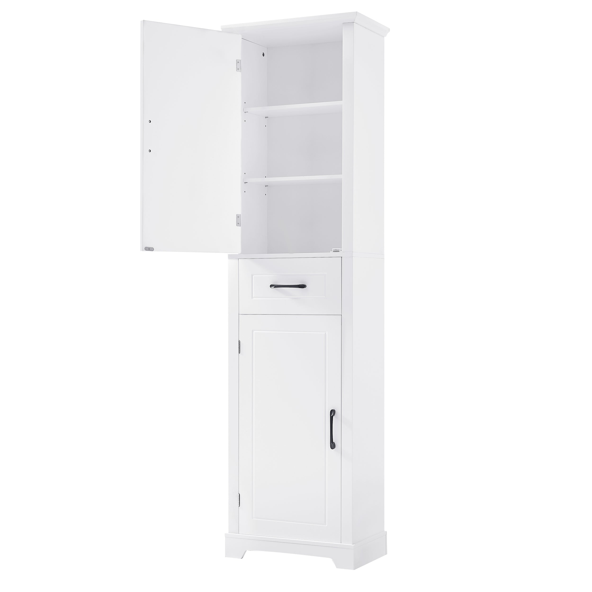 Tall Bathroom Storage Cabinet, Freestanding Storage Cabinet with Two Doors and Adjustable Shelves, Door Shelve Design, MDF Board with Painted Finish, White