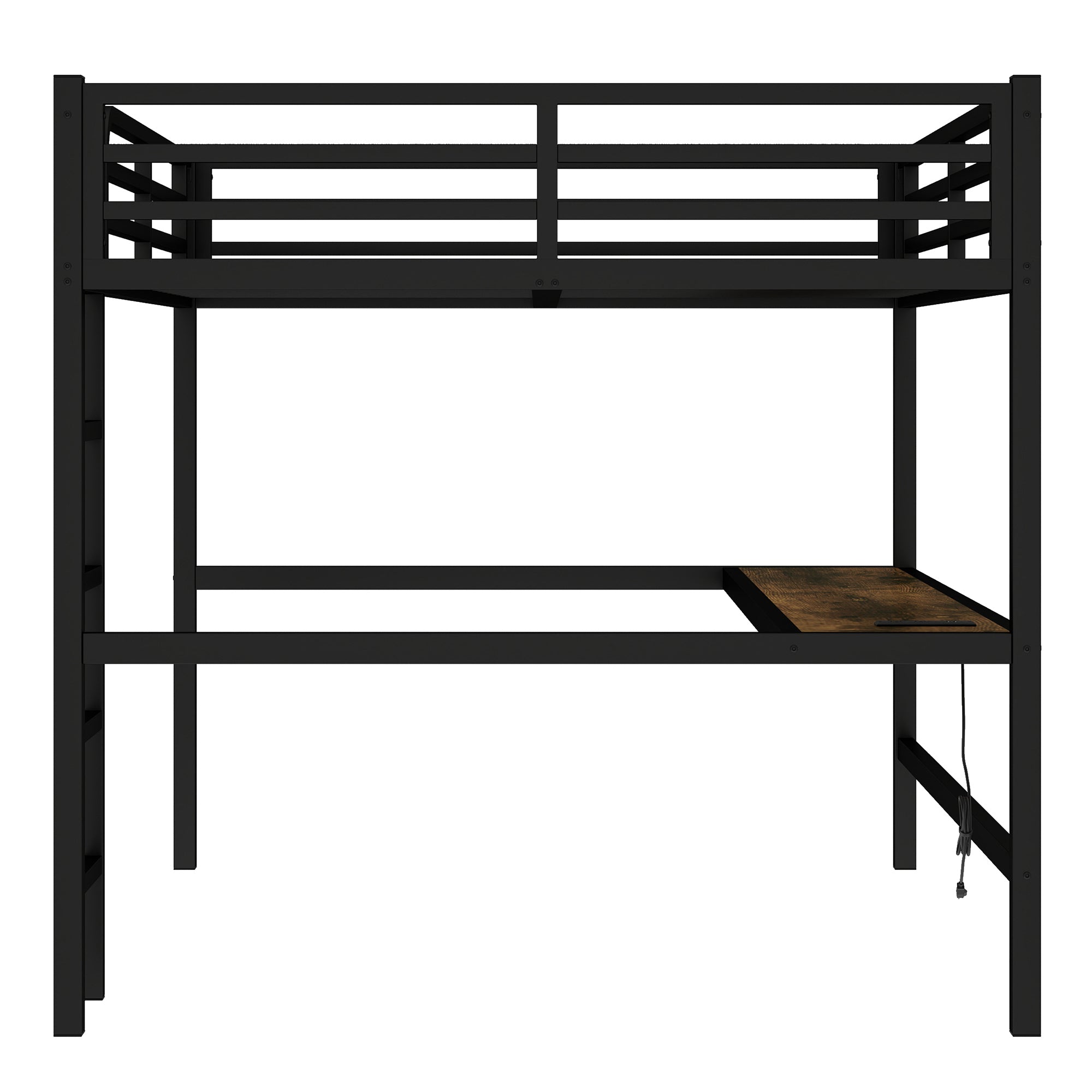 Metal Queen Size Loft Bed with Power Outlet and LED Lighted, Space Saving, Noise Reduced, Black