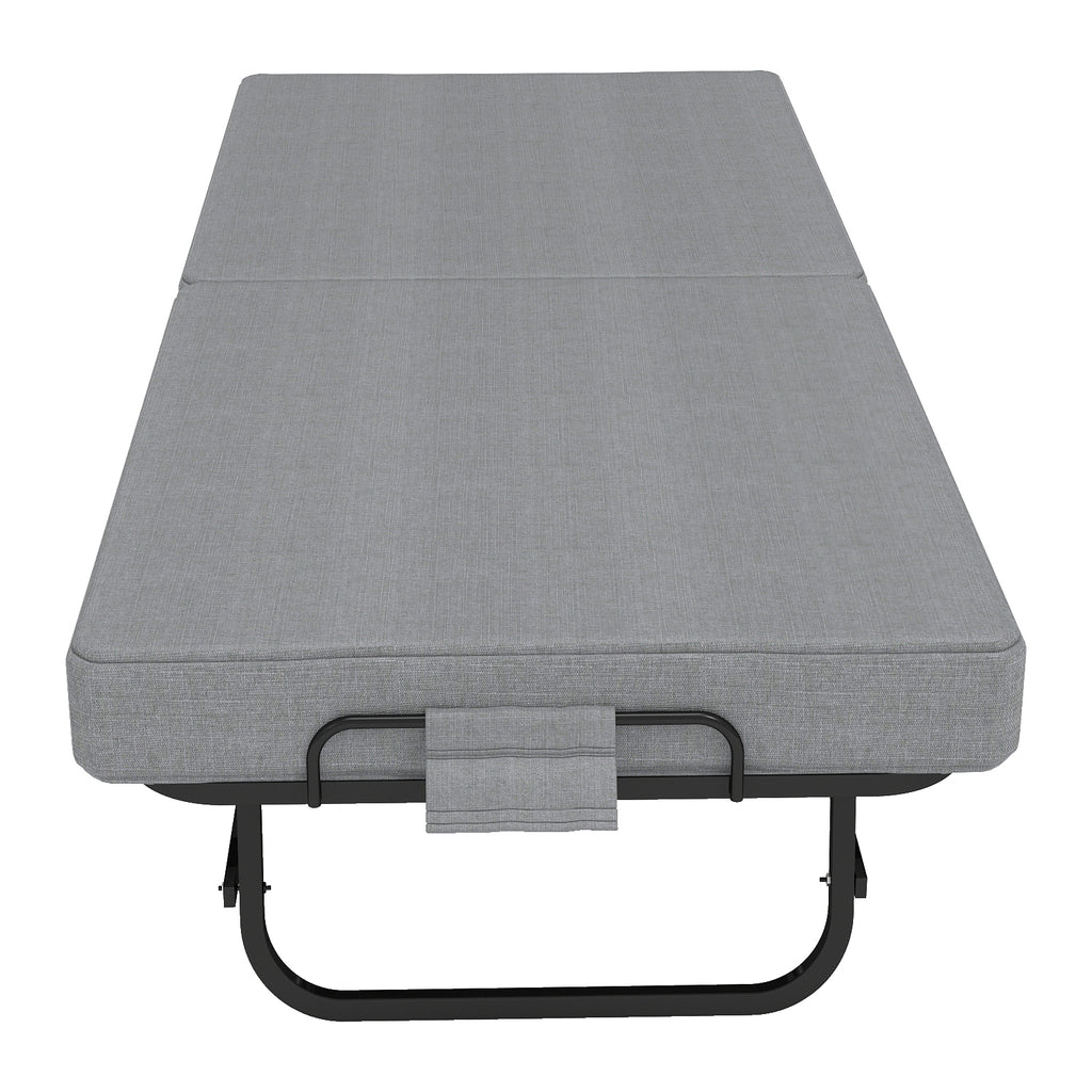 Portable Folding Bed with Memory Foam Mattress, Lockable Wheels, Breathable Linen Fabric for Adults
