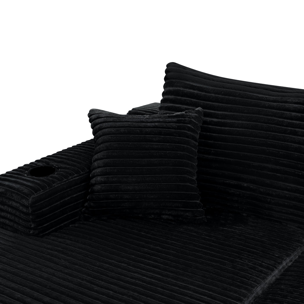 37.5 inch left chaise longue with plush black velvet, cup holder, flexible matching, mainly for living room use.