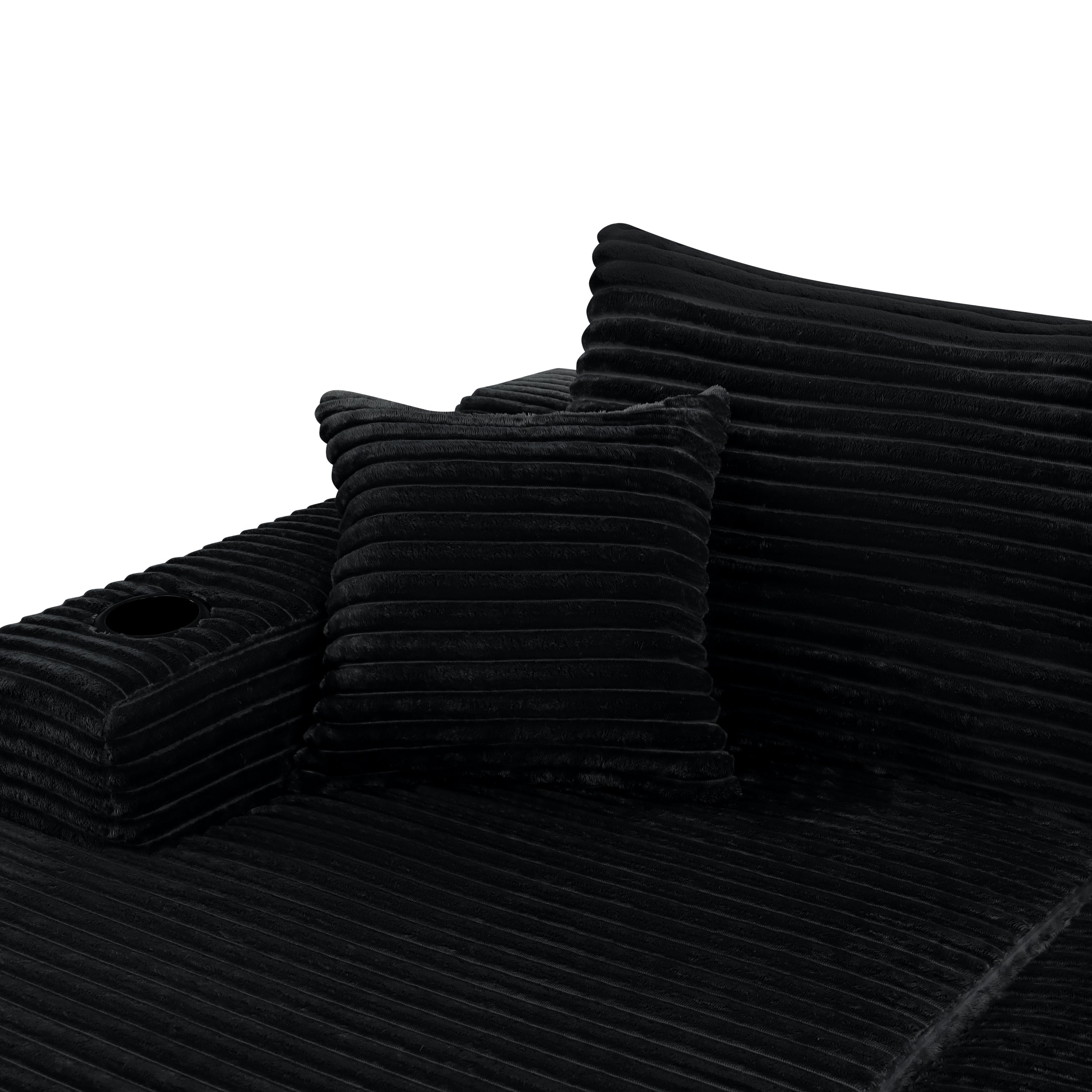 37.5 inch left chaise longue with plush black velvet, cup holder, flexible matching, mainly for living room use.