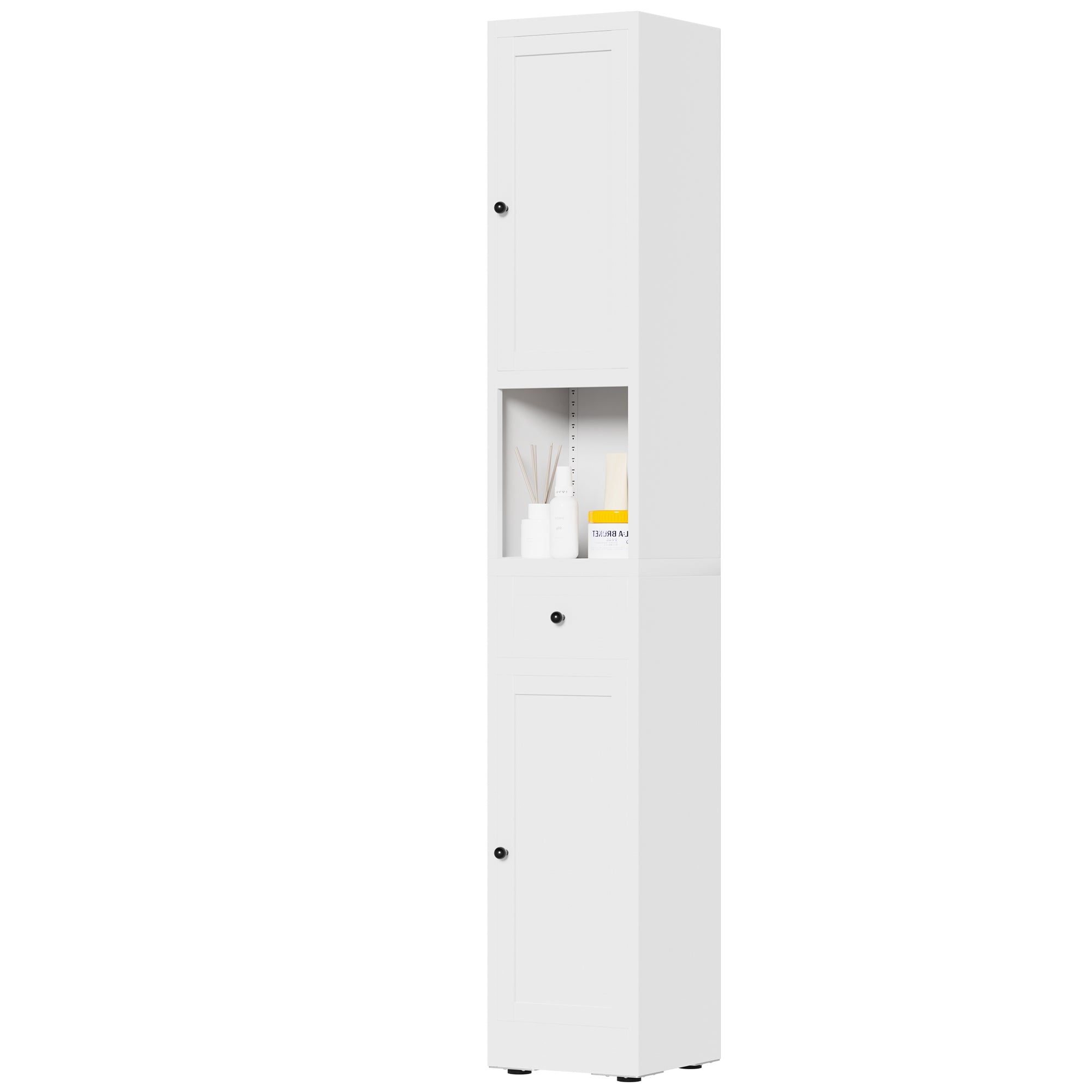71 Inch Tall Bathroom Storage Cabinet, 5 Tier Narrow Metal Cabinet with 2 Doors & Adjustable Shelves, Freestanding Cabinet for Space Saving in Kitchen, Laundry Room, Pantry, White