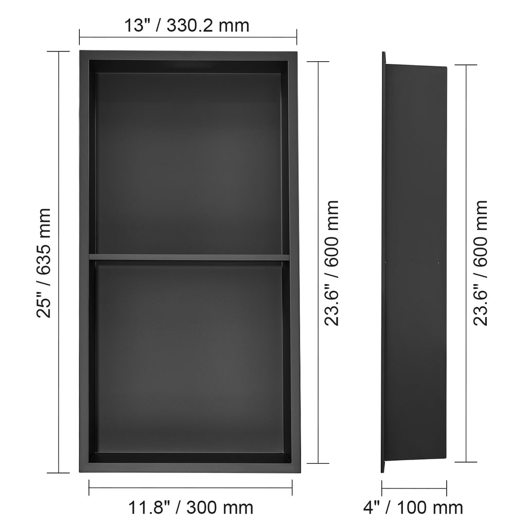 13"x25" No Tile Shower Niche 304 Stainless Steel, Wall Inserted Niche Recessed Double Shelves, Sealed Waterproof Rust Resistant Easy Cleaning Modern Niche for Shower or Soap Storage Bathroom