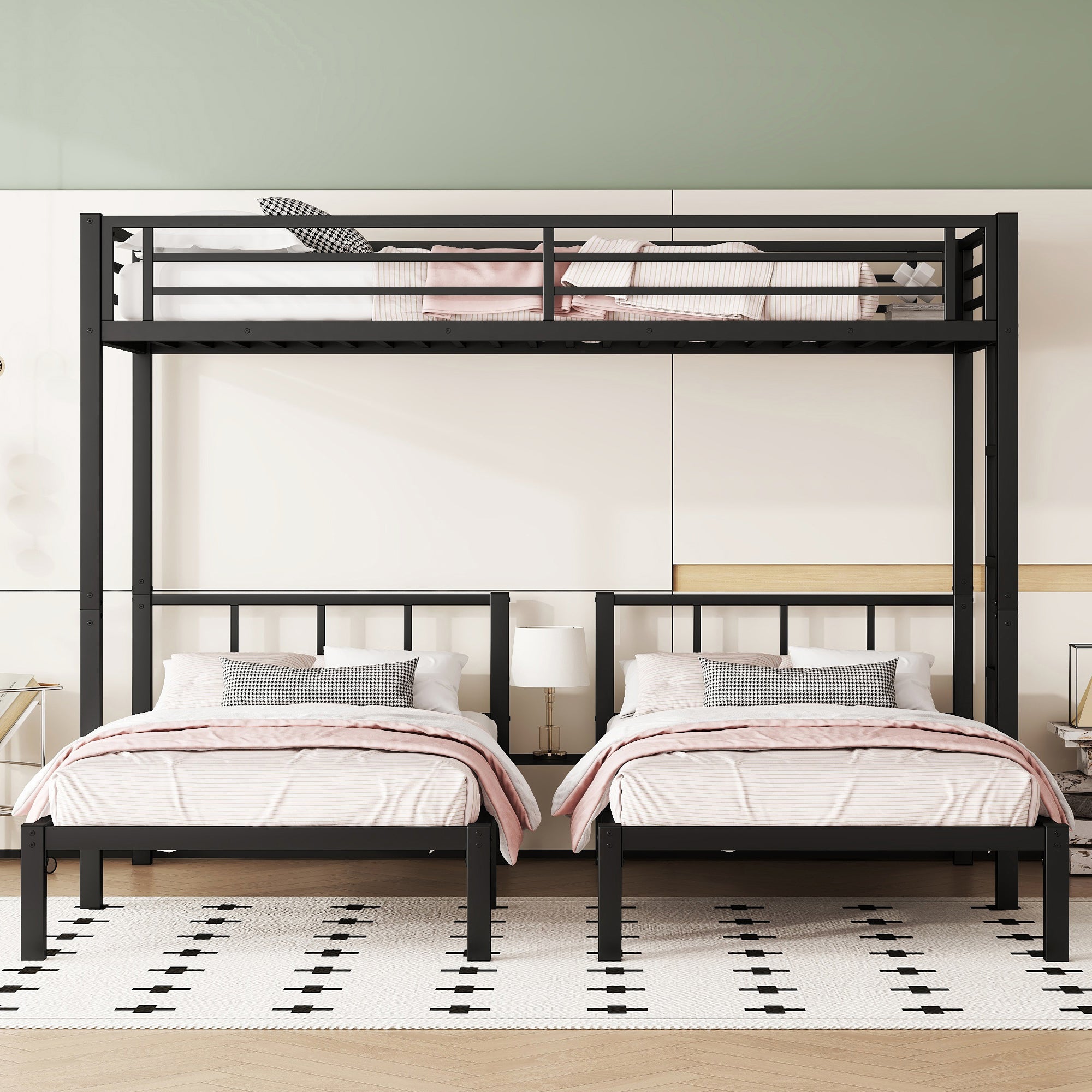 Twin over Twin & Twin Bunk Beds for 3, Twin XL over Twin & Twin Bunk Bed Metal Triple Bunk Bed, Black
