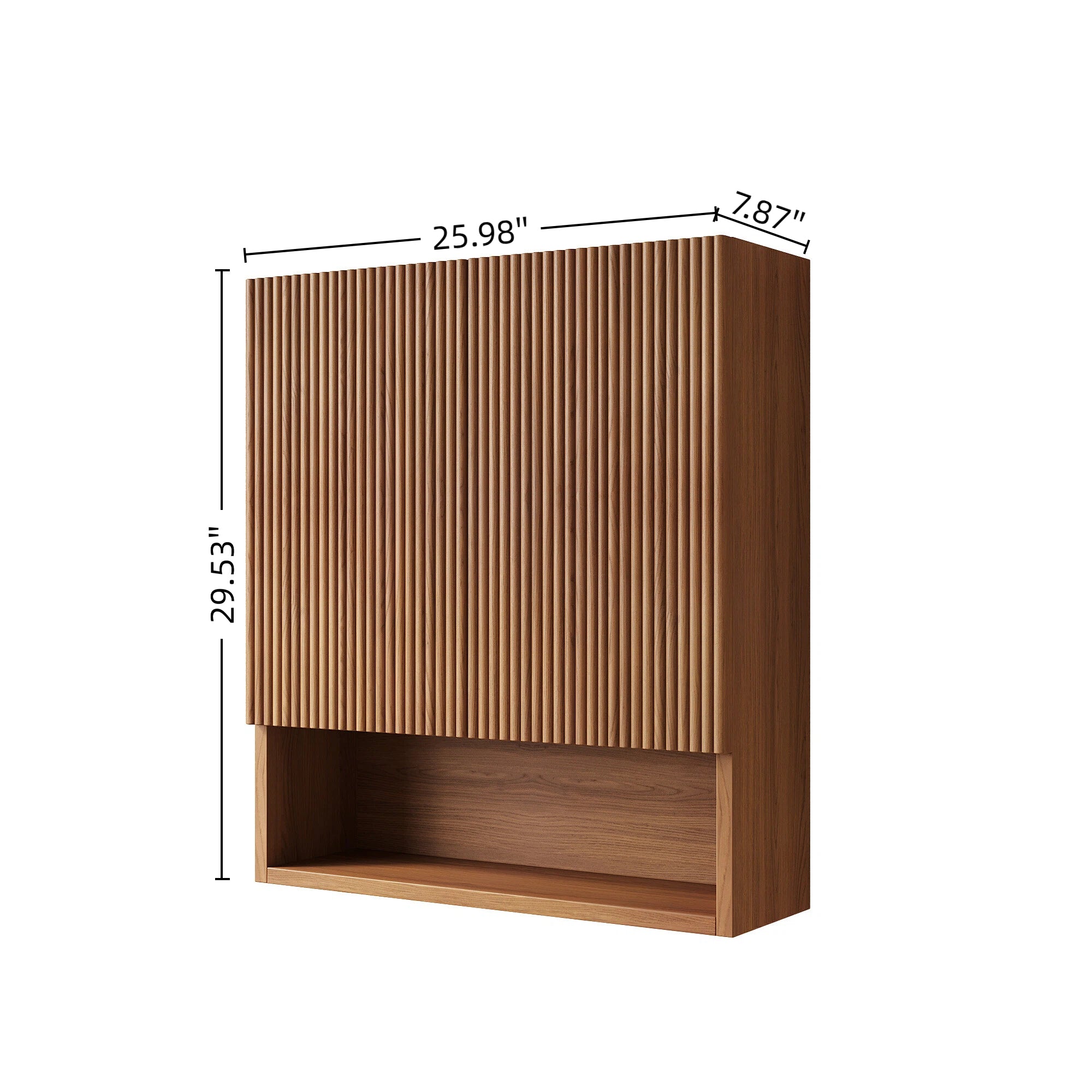 TOBI 26" Wall Mounted Striped Bathroom Cabinet, with Doors, Shelf and Open Storage Compartment Over The Toilet Storage Cabinet for Bathroom, Kitchen, Laundry Room, Brown Oak Woodgrain Color