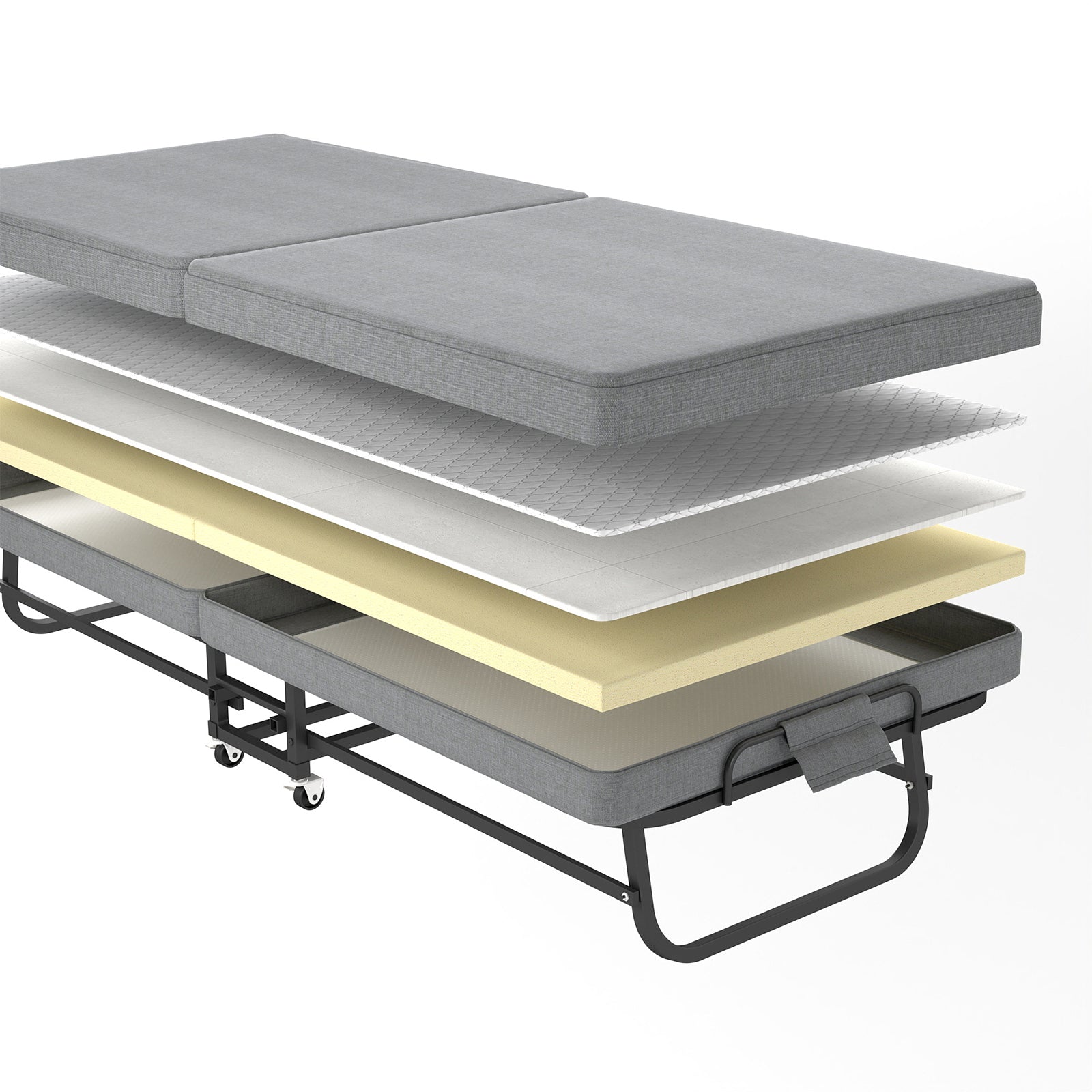 Portable Folding Bed with Memory Foam Mattress, Lockable Wheels, Breathable Linen Fabric for Adults