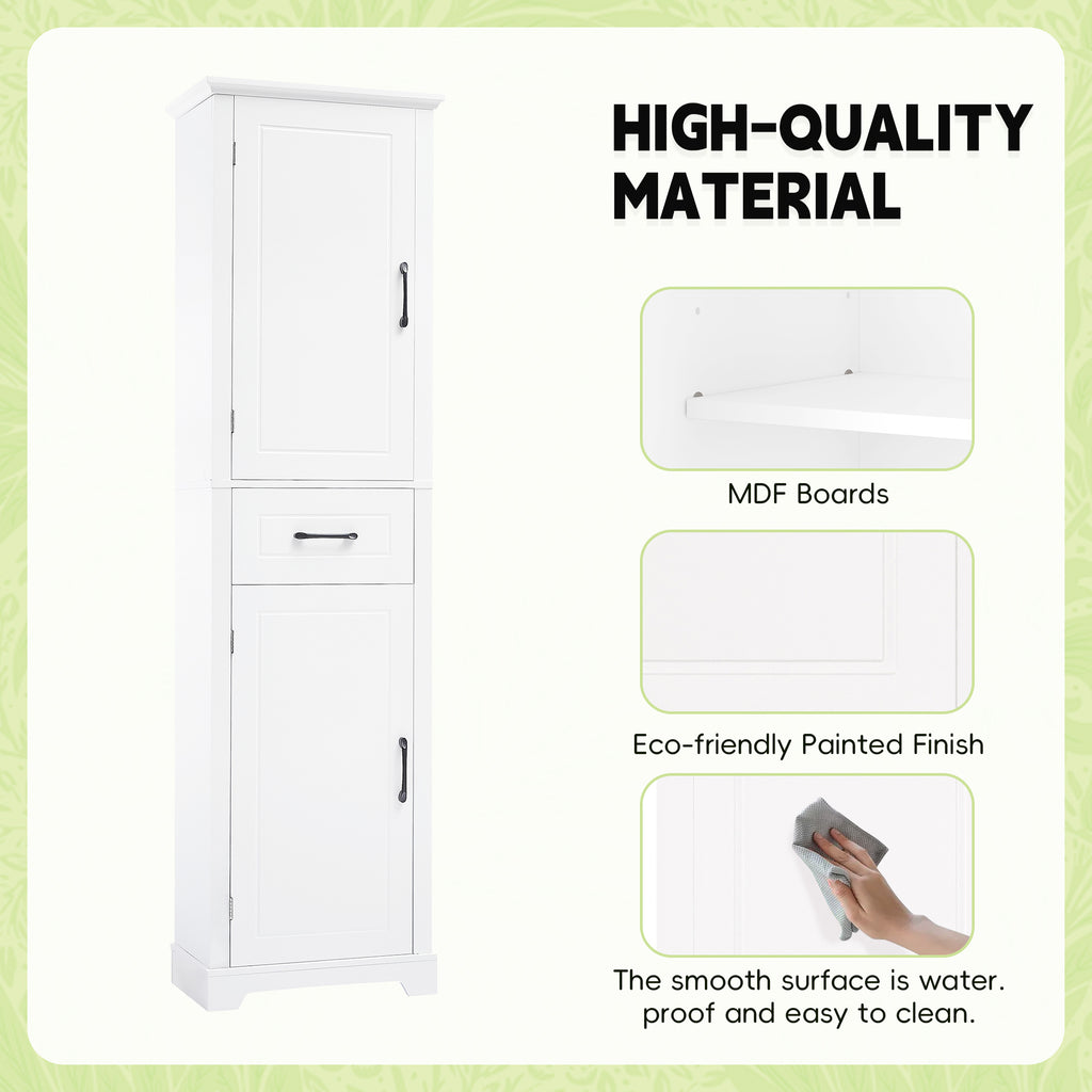 Tall Bathroom Storage Cabinet, Freestanding Storage Cabinet with Two Doors and Adjustable Shelves, Door Shelve Design, MDF Board with Painted Finish, White