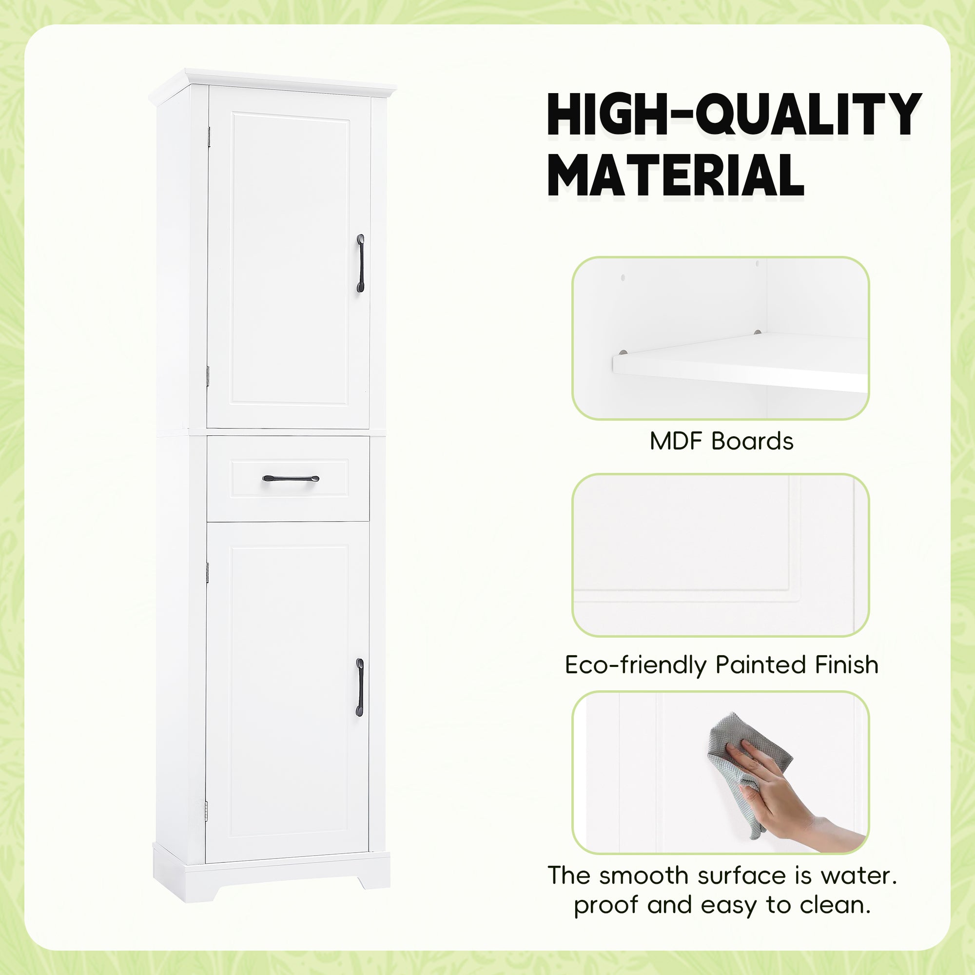 Tall Bathroom Storage Cabinet, Freestanding Storage Cabinet with Two Doors and Adjustable Shelves, Door Shelve Design, MDF Board with Painted Finish, White