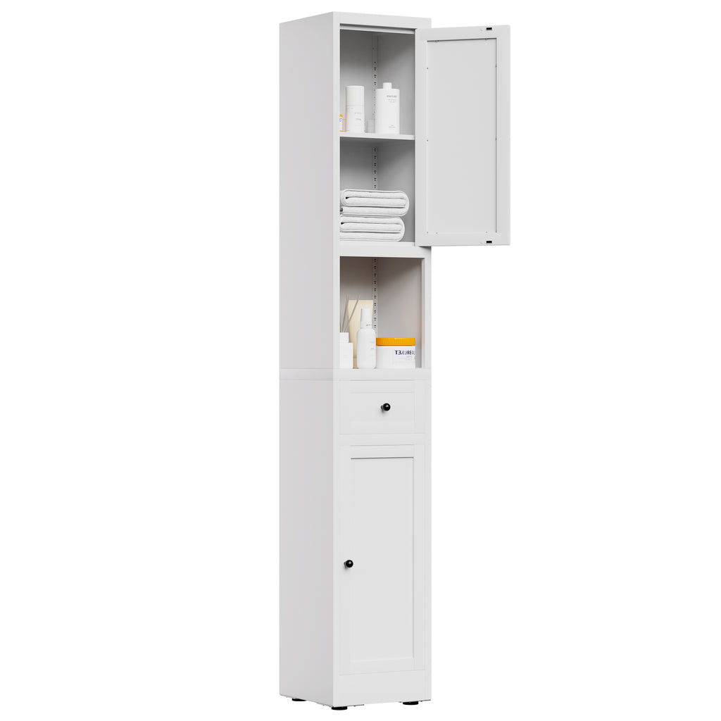 71 Inch Tall Bathroom Storage Cabinet, 5 Tier Narrow Metal Cabinet with 2 Doors & Adjustable Shelves, Freestanding Cabinet for Space Saving in Kitchen, Laundry Room, Pantry, White