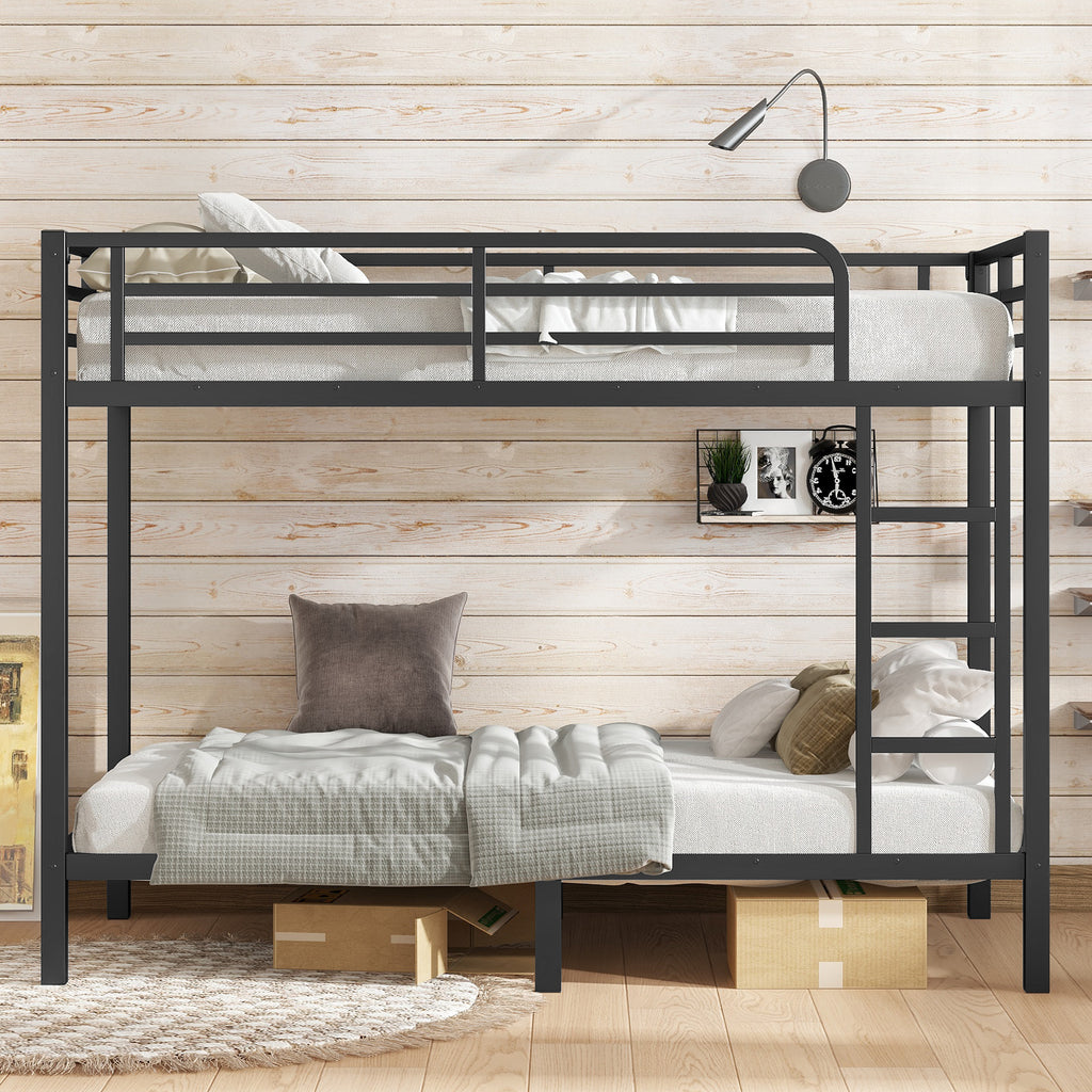 Metal Twin XL over Twin XL Bunk Bed for Teens and Adults,Space Saving Noise Reduced No Box Spring Needed, Black