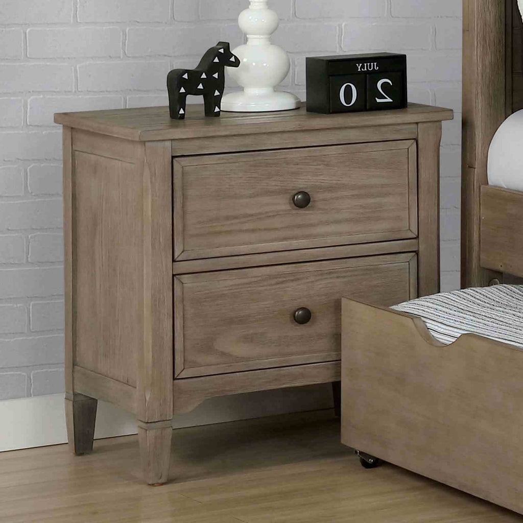 Wire Brushed Warm Gray 1pc Nightstand Bedside Table Round Pull Knobs Bedroom Furniture
