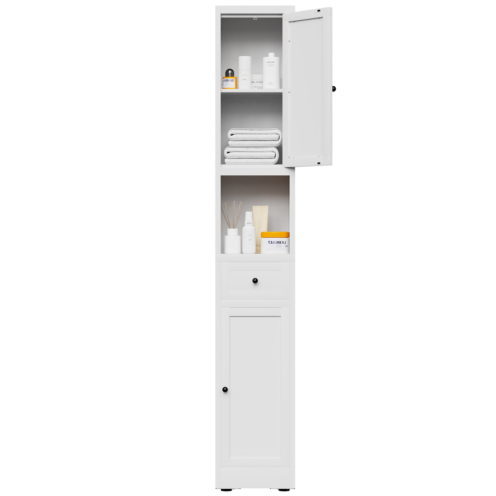 71 Inch Tall Bathroom Storage Cabinet, 5 Tier Narrow Metal Cabinet with 2 Doors & Adjustable Shelves, Freestanding Cabinet for Space Saving in Kitchen, Laundry Room, Pantry, White