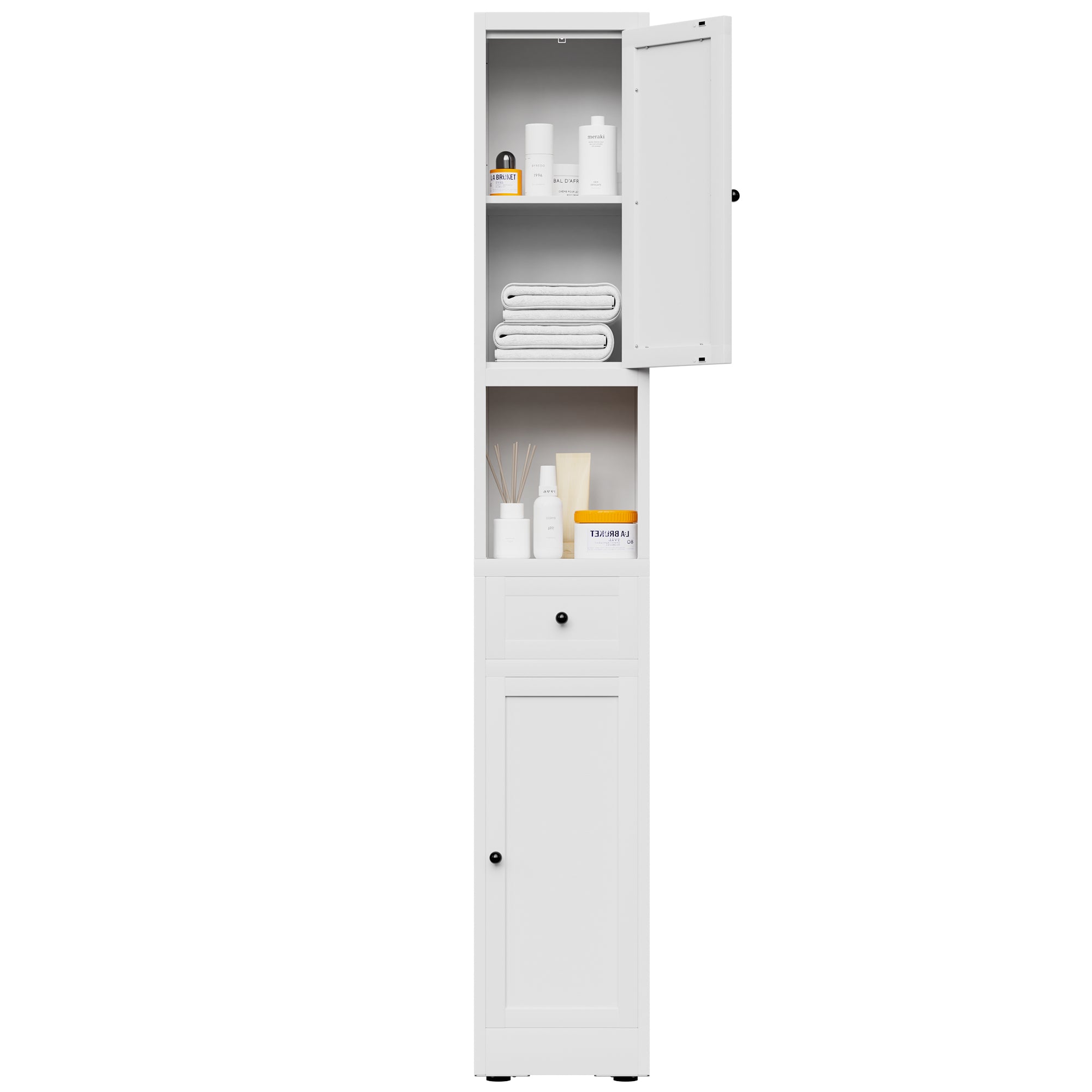 71 Inch Tall Bathroom Storage Cabinet, 5 Tier Narrow Metal Cabinet with 2 Doors & Adjustable Shelves, Freestanding Cabinet for Space Saving in Kitchen, Laundry Room, Pantry, White