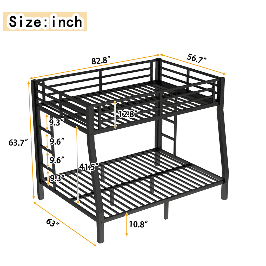 Metal Full XL over Queen Bunk Bed for Teens and Adults,Space Saving Noise Reduced No Box Spring Needed,Black