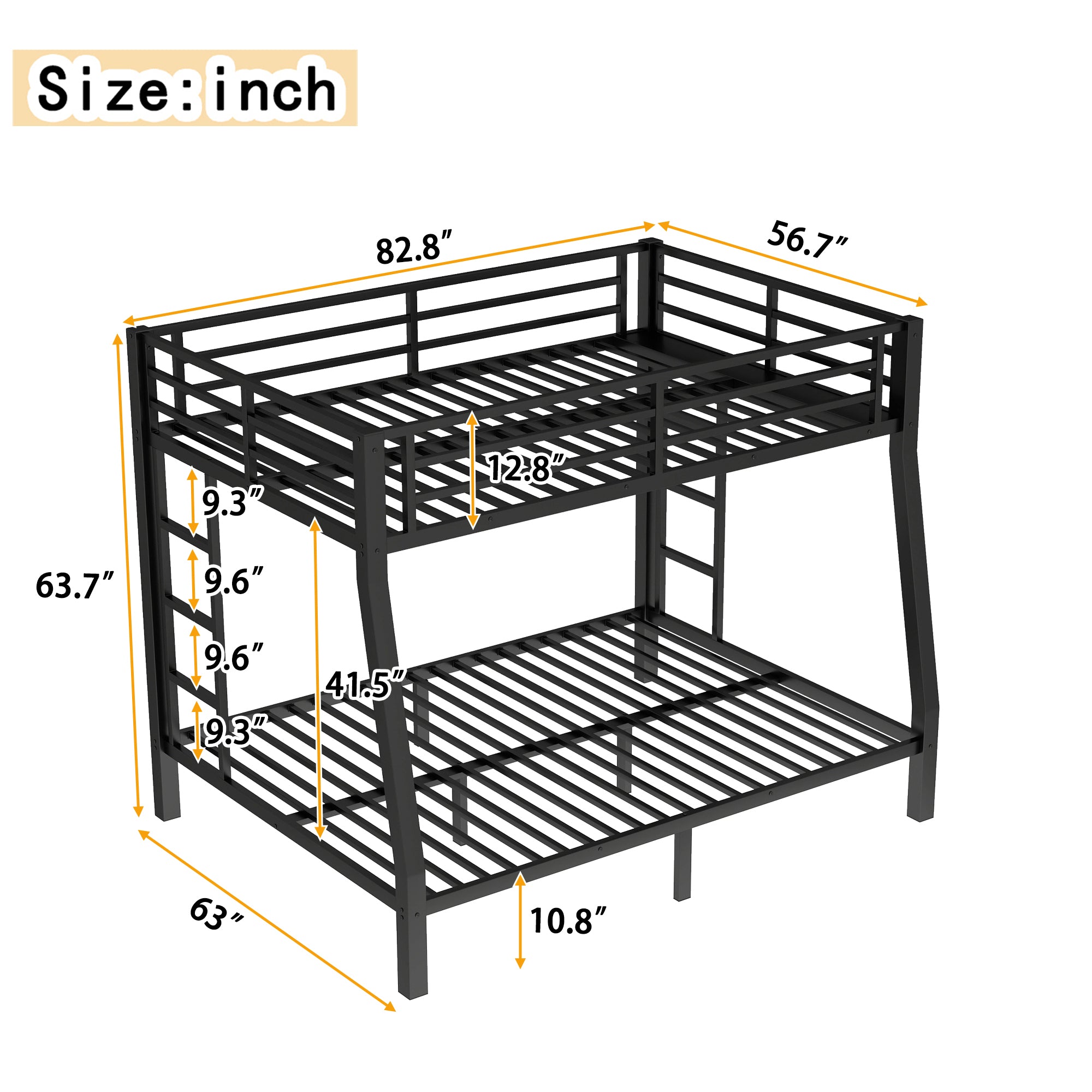 Metal Full XL over Queen Bunk Bed for Teens and Adults,Space Saving Noise Reduced No Box Spring Needed,Black