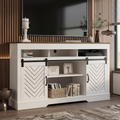 Farmhouse TV Stand for 65 Inch TV, Tall Entertainment Center with Sliding Barn Doors, Rustic Wood Storage Cabinet Television Media Console for Living Room, Bedroom Wood Tone and White