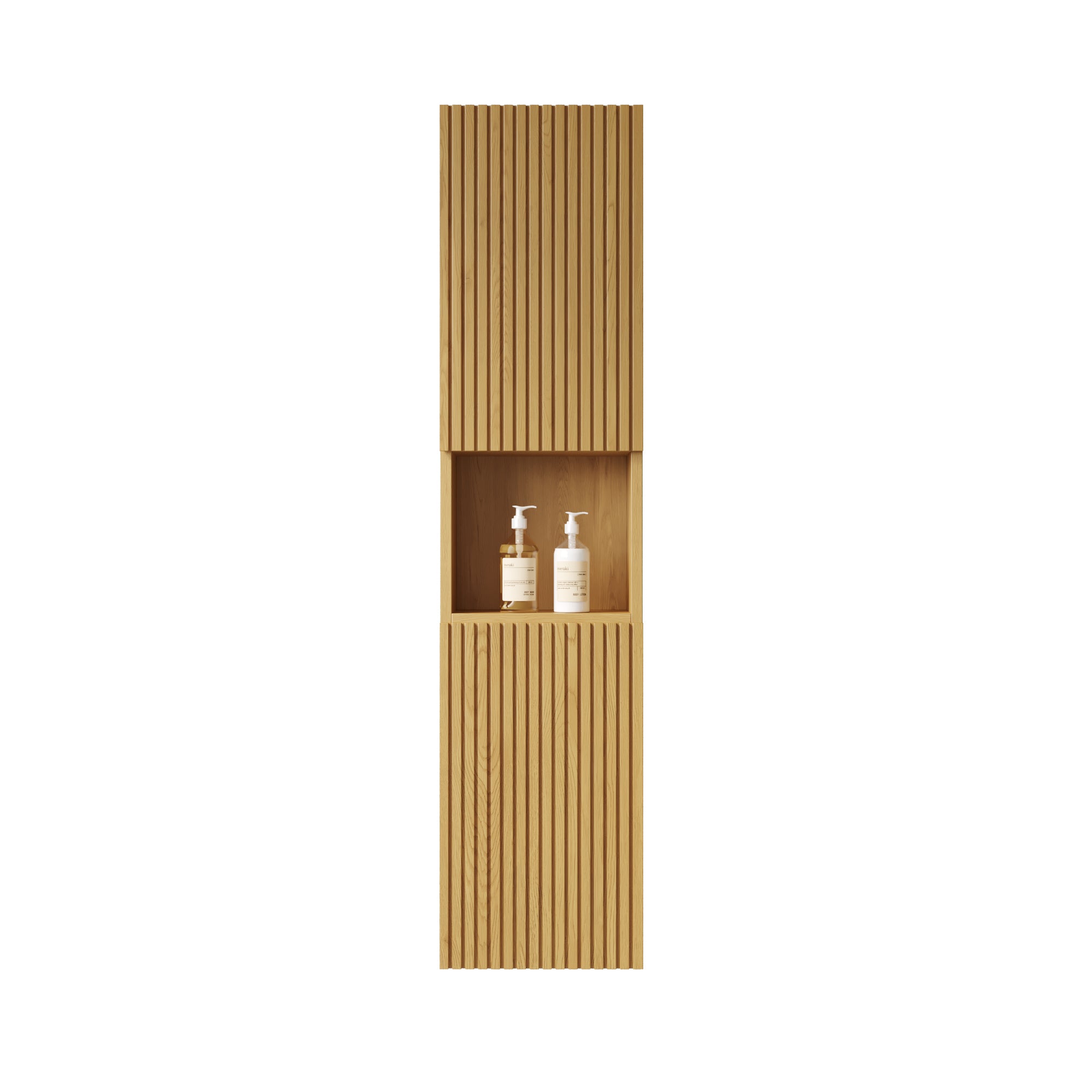 MITCH 59" Tall Bathroom Wall Mounted Cabinet, Narrow Storage Cabinet with Doors and Shelves, Suitable for Small Spaces, Applicable to Bathroom, Living Rooms and Laundry, Corolla Oak Woodgrain Color