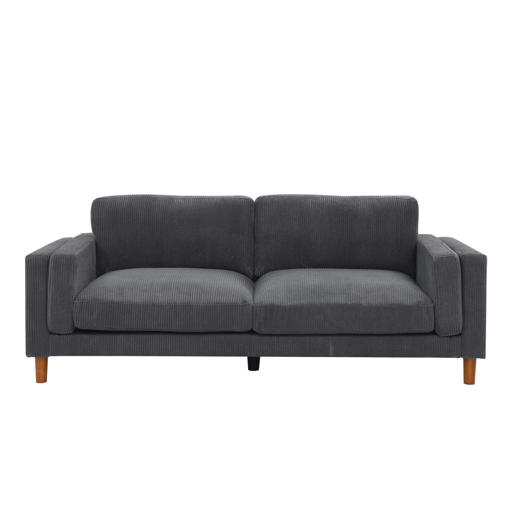 Corduroy Upholstered Square Arm Sofa with Wooden Legs