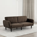 Futon Sofa Brown Color Converts into Bed Tufted Fabric Iron Leg Back Support 1pc Sofa Pocket Coil