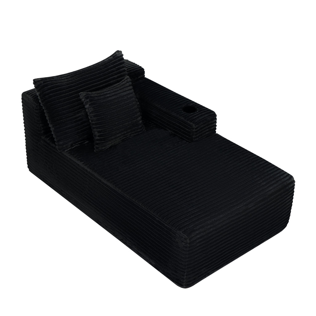 37.5 inch Right chaise longue with plush black velvet, cup holder, flexible matching, mainly for living room use.