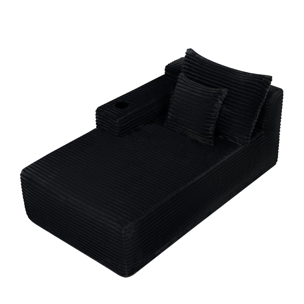37.5 inch left chaise longue with plush black velvet, cup holder, flexible matching, mainly for living room use.