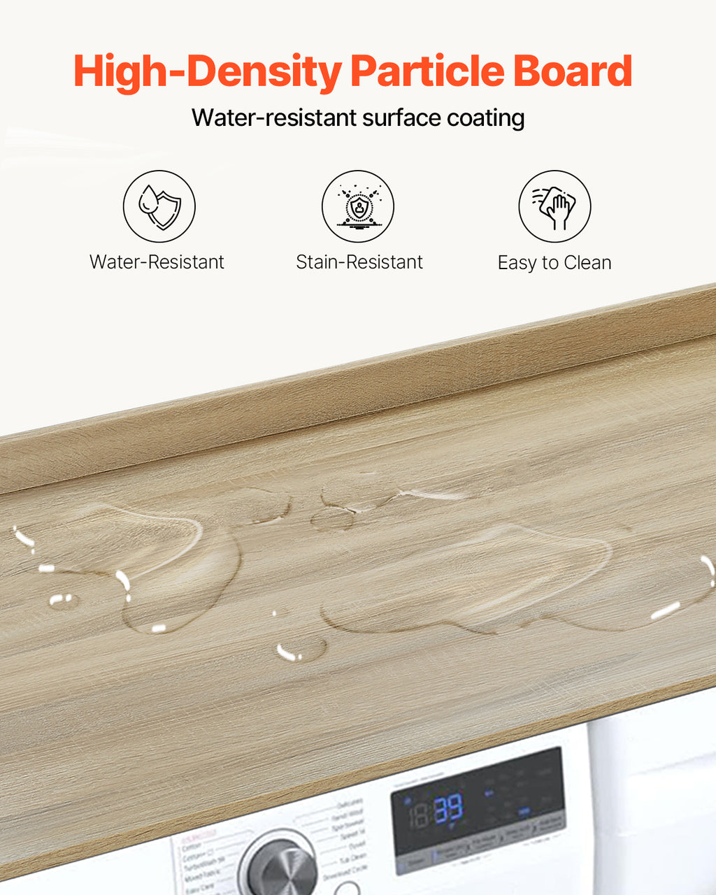 Washer Dryer Countertop, 54" x 27" Wooden Washer and Dryer Countertop, Water Resistant Laundry Machine Topper Cover with Anti Slip Pads, for Laundry Room Organization and Storage, Oak