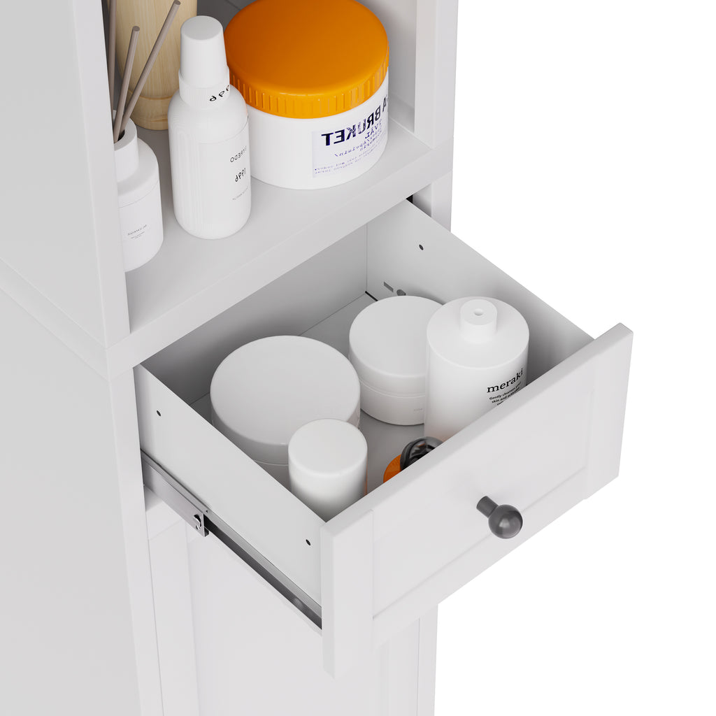 71 Inch Tall Bathroom Storage Cabinet, 5 Tier Narrow Metal Cabinet with 2 Doors & Adjustable Shelves, Freestanding Cabinet for Space Saving in Kitchen, Laundry Room, Pantry, White