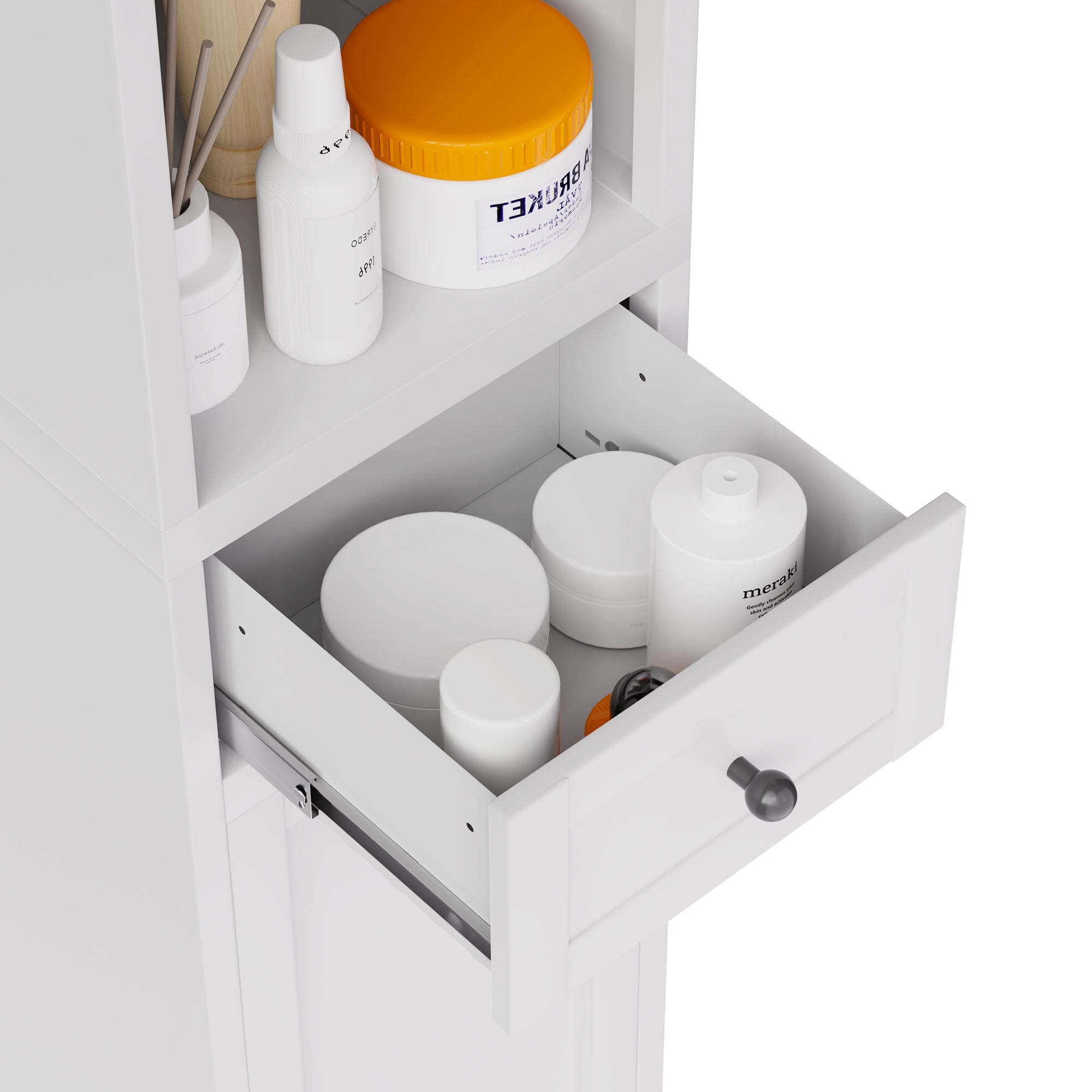 71 Inch Tall Bathroom Storage Cabinet, 5 Tier Narrow Metal Cabinet with 2 Doors & Adjustable Shelves, Freestanding Cabinet for Space Saving in Kitchen, Laundry Room, Pantry, White