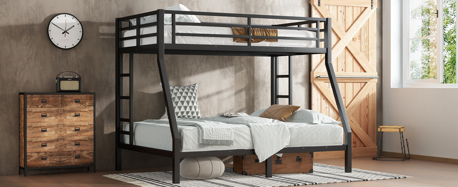Metal Twin over Full Bunk Bed for Teens and Adults,Space Saving Noise Reduced No Box Spring Needed, Black