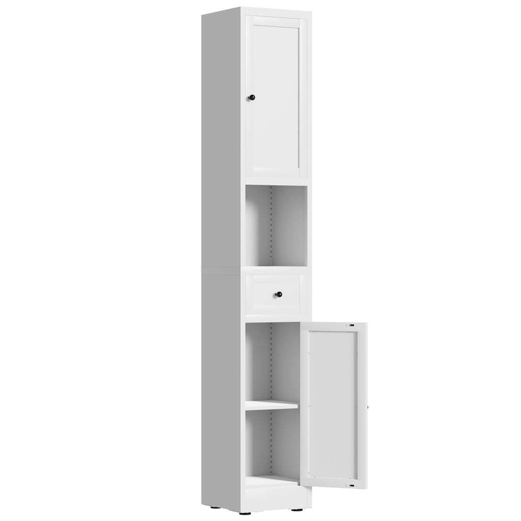 71 Inch Tall Bathroom Storage Cabinet, 5 Tier Narrow Metal Cabinet with 2 Doors & Adjustable Shelves, Freestanding Cabinet for Space Saving in Kitchen, Laundry Room, Pantry, White