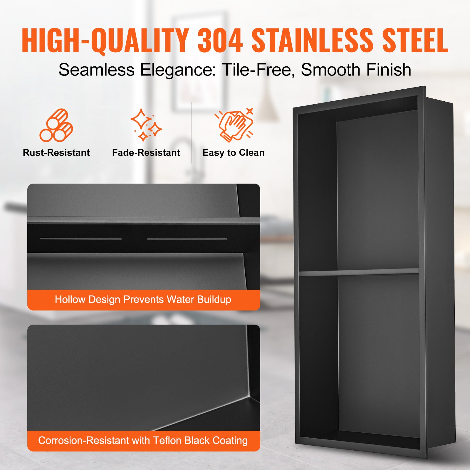 13"x25" No Tile Shower Niche 304 Stainless Steel, Wall Inserted Niche Recessed Double Shelves, Sealed Waterproof Rust Resistant Easy Cleaning Modern Niche for Shower or Soap Storage Bathroom